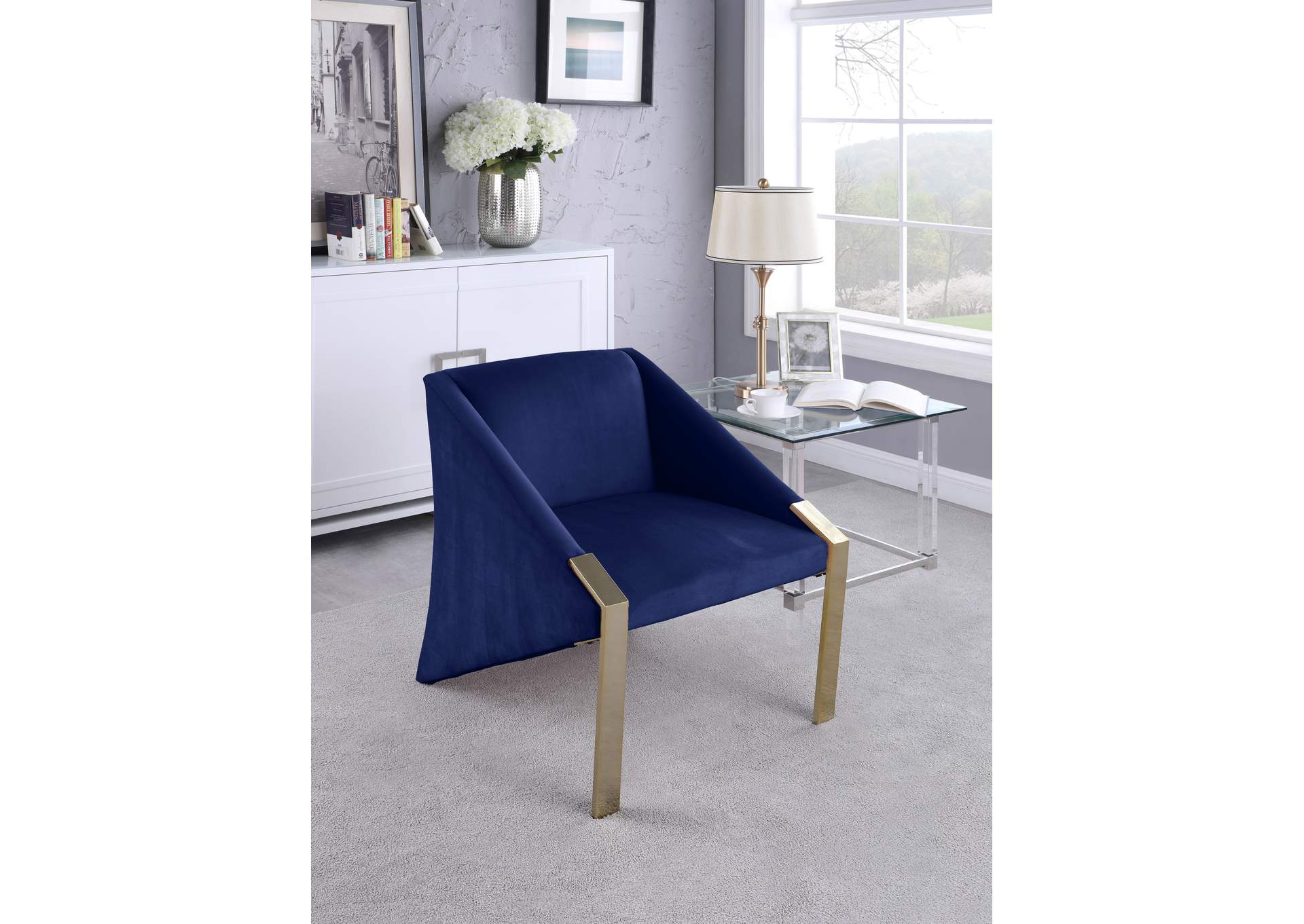 Rivet Navy Velvet Accent Chair,Meridian Furniture