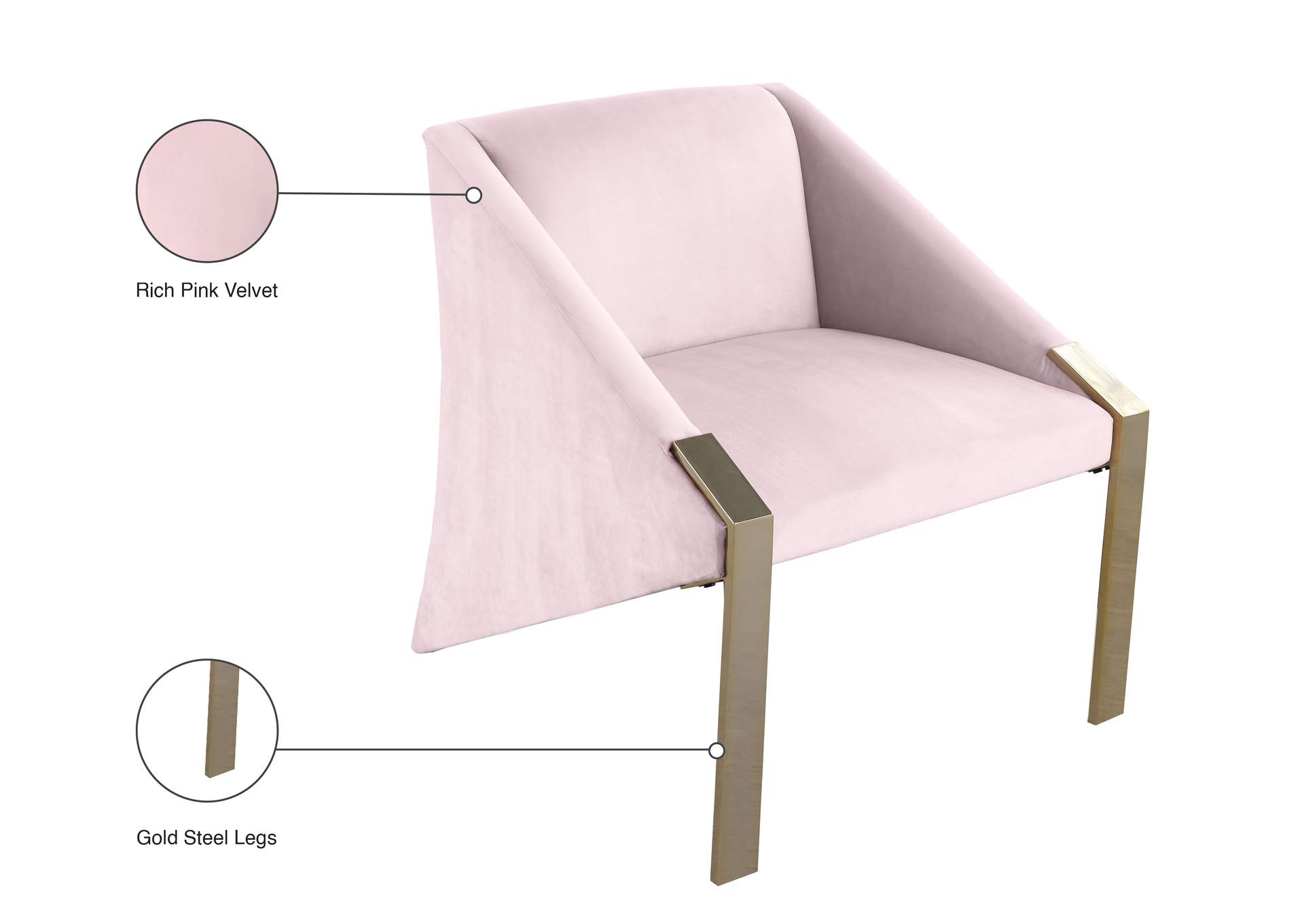 Rivet Pink Velvet Accent Chair,Meridian Furniture