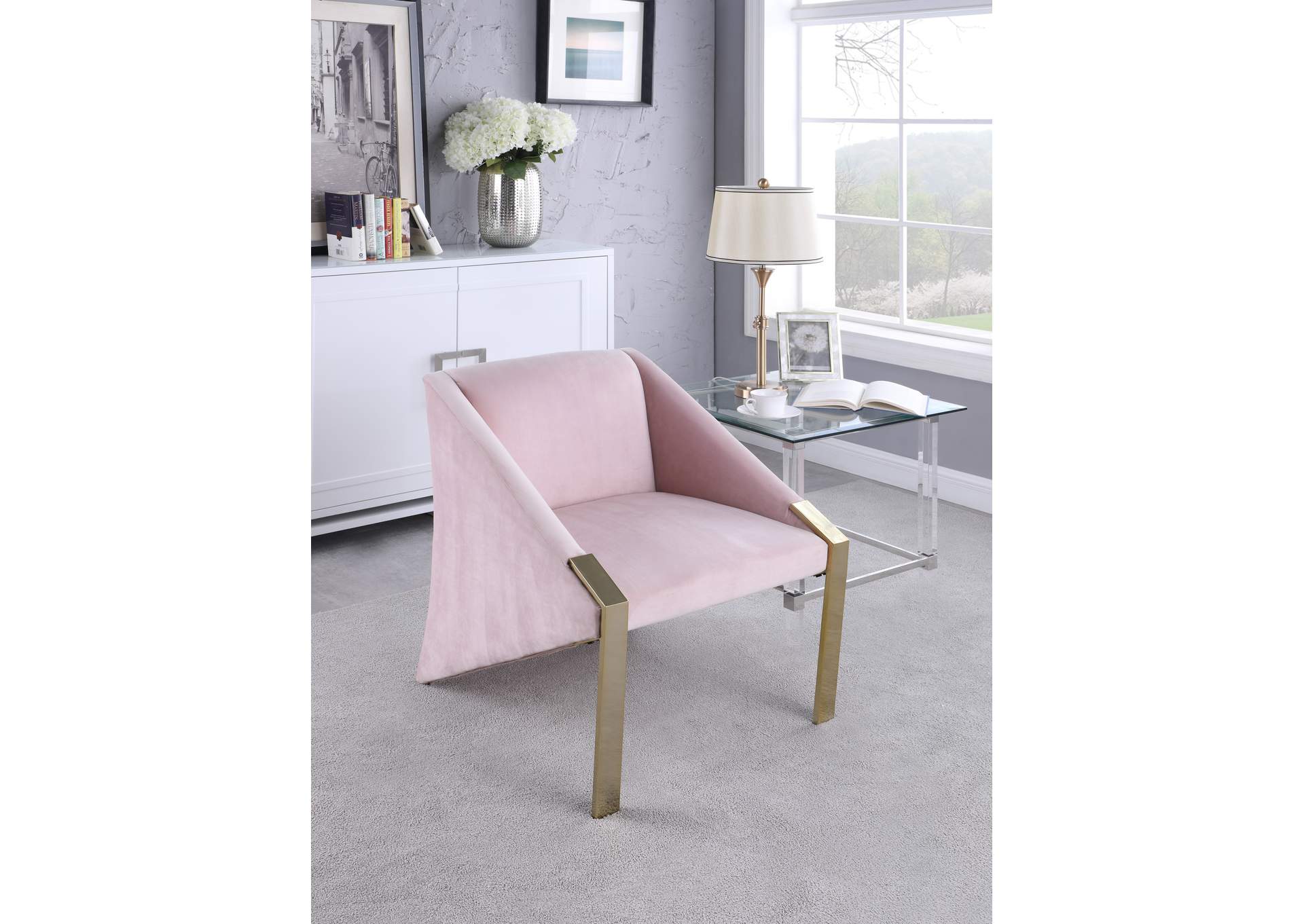 Rivet Pink Velvet Accent Chair,Meridian Furniture