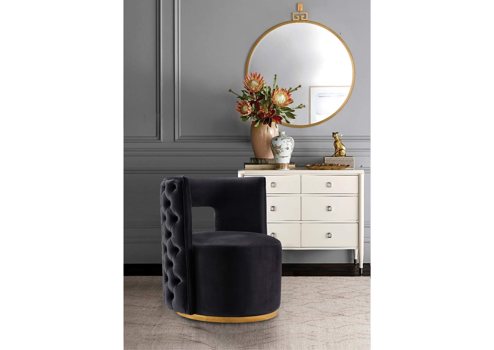 Theo Black Velvet Accent Chair,Meridian Furniture