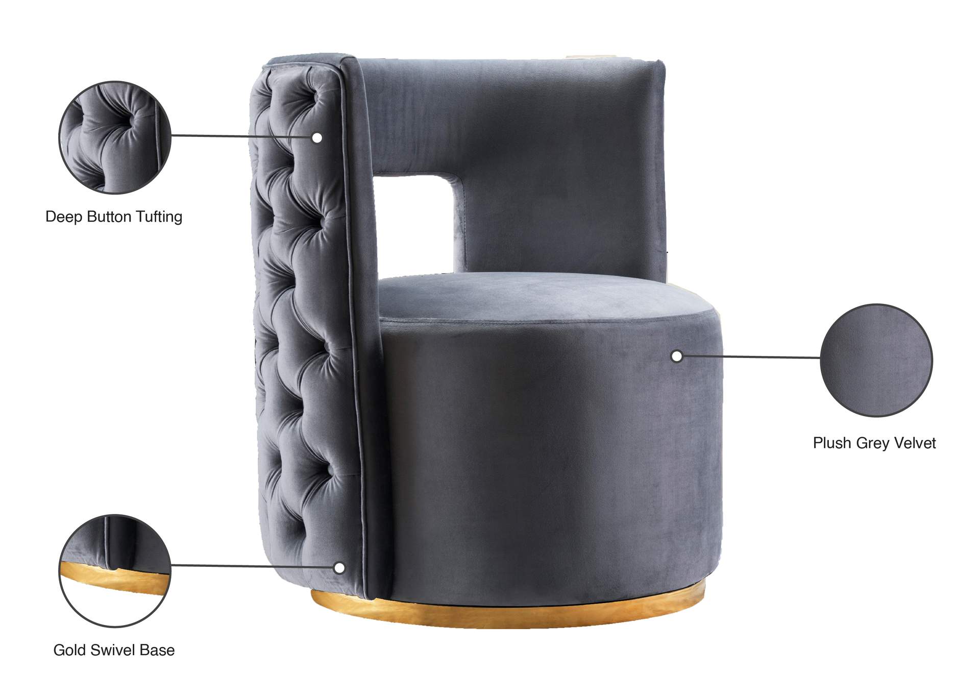 Theo Grey Velvet Accent Chair,Meridian Furniture