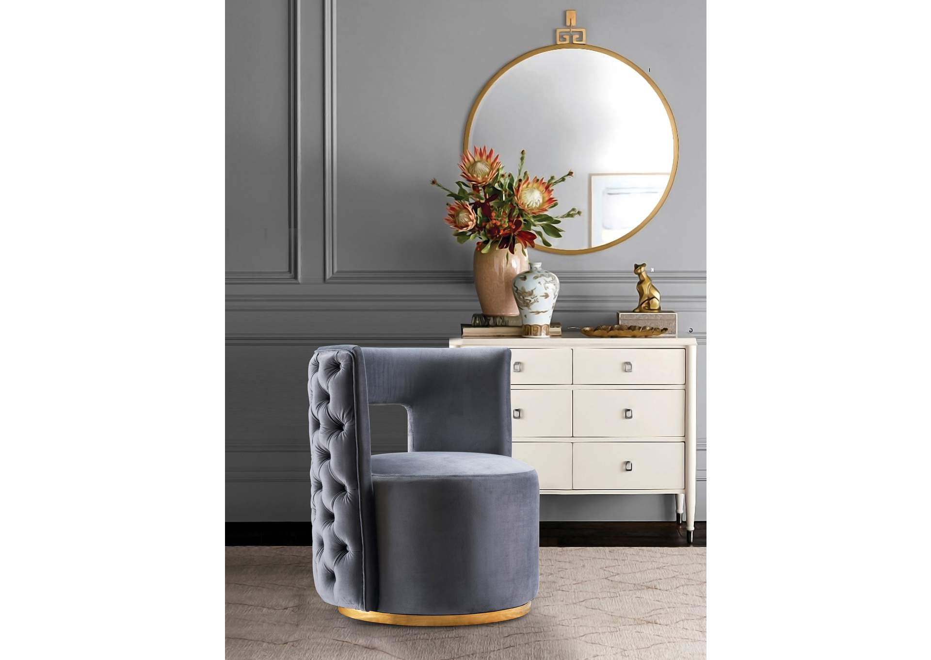 Theo Grey Velvet Accent Chair,Meridian Furniture