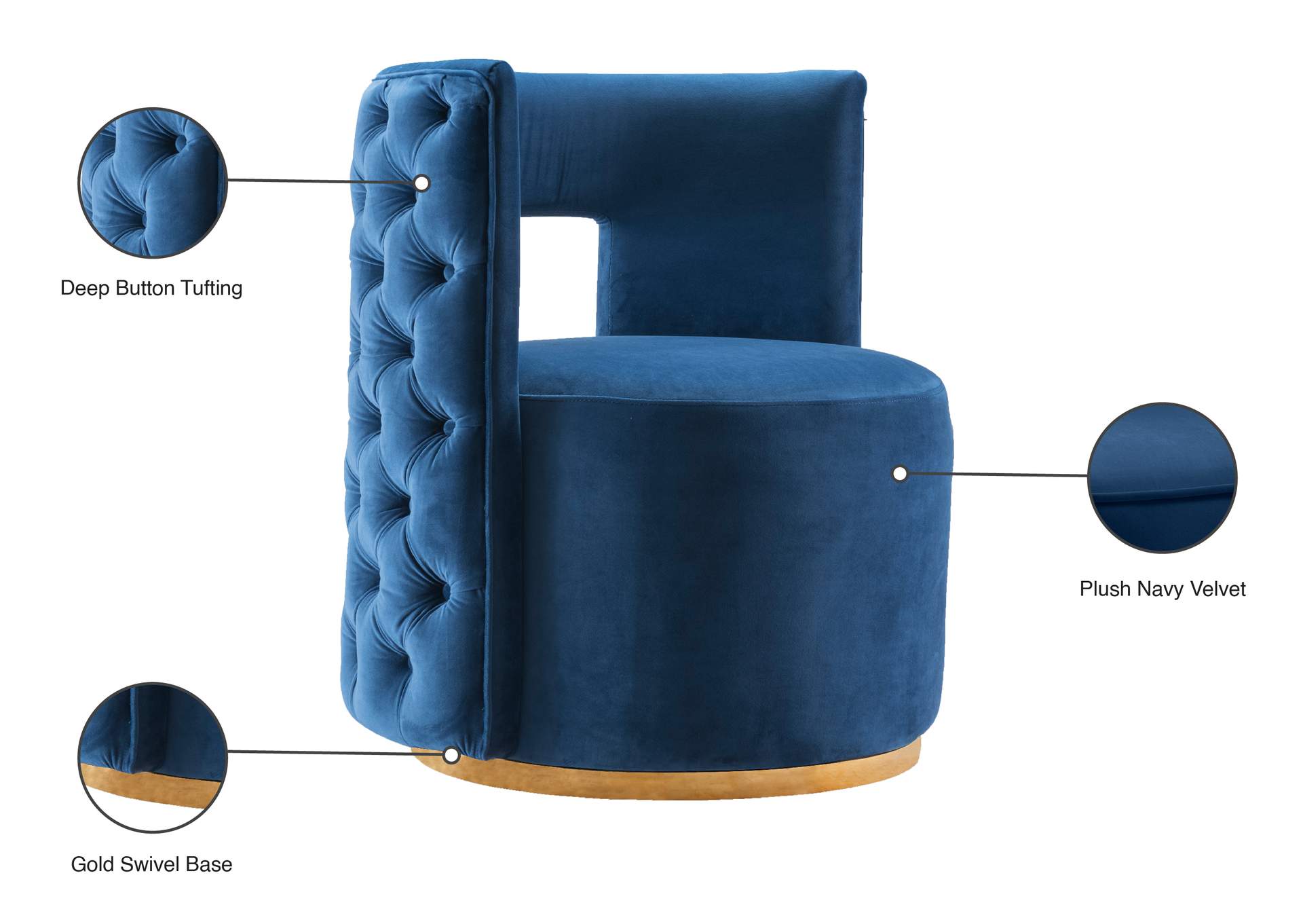 Theo Navy Velvet Accent Chair,Meridian Furniture