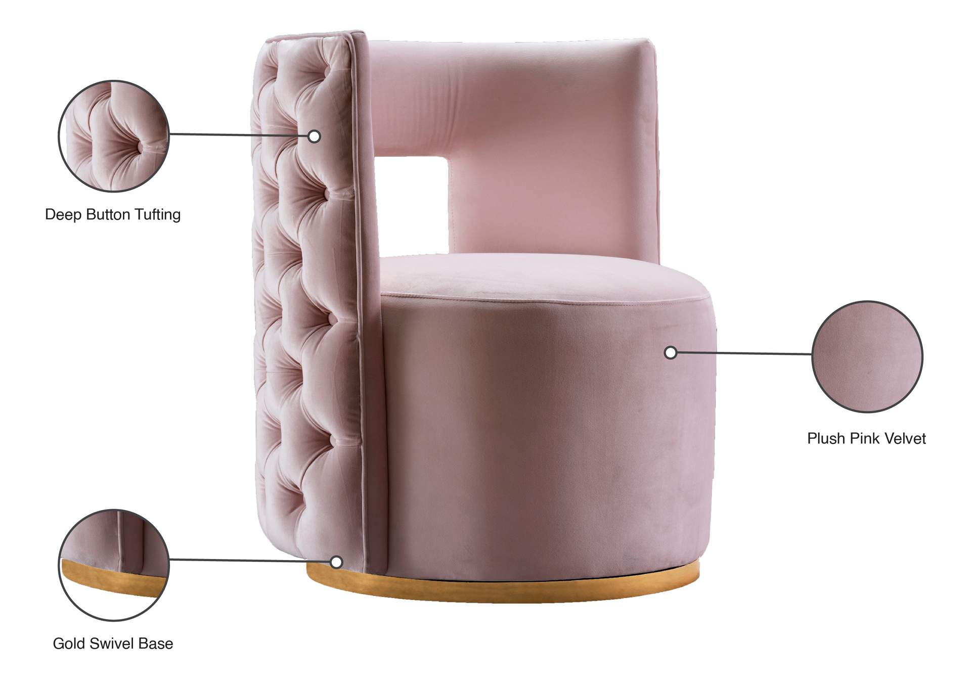 Theo Pink Velvet Accent Chair,Meridian Furniture