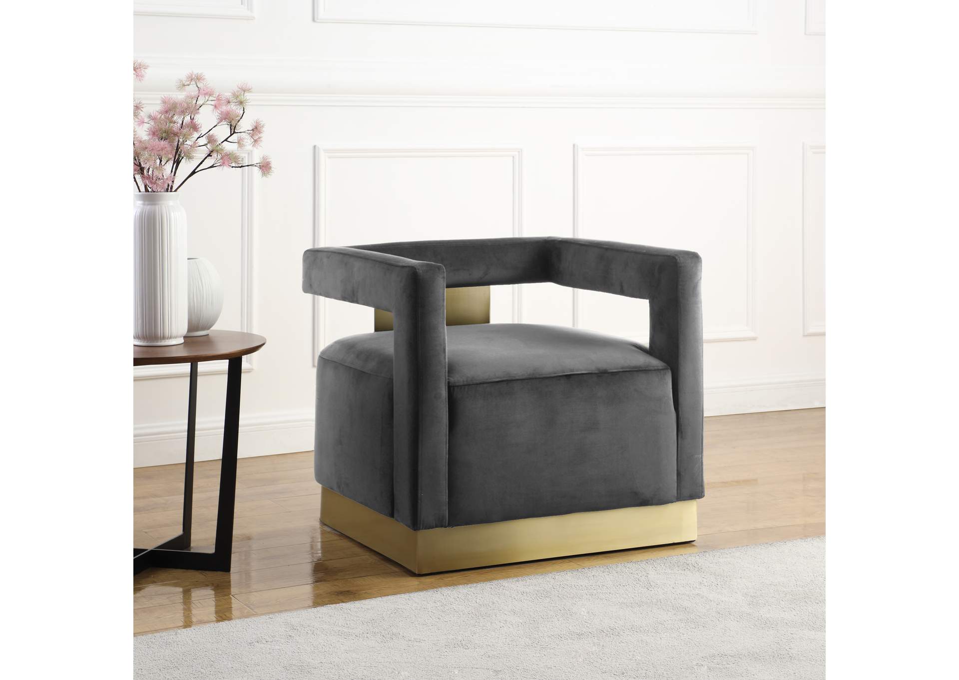 Armani Grey Velvet Accent Chair,Meridian Furniture