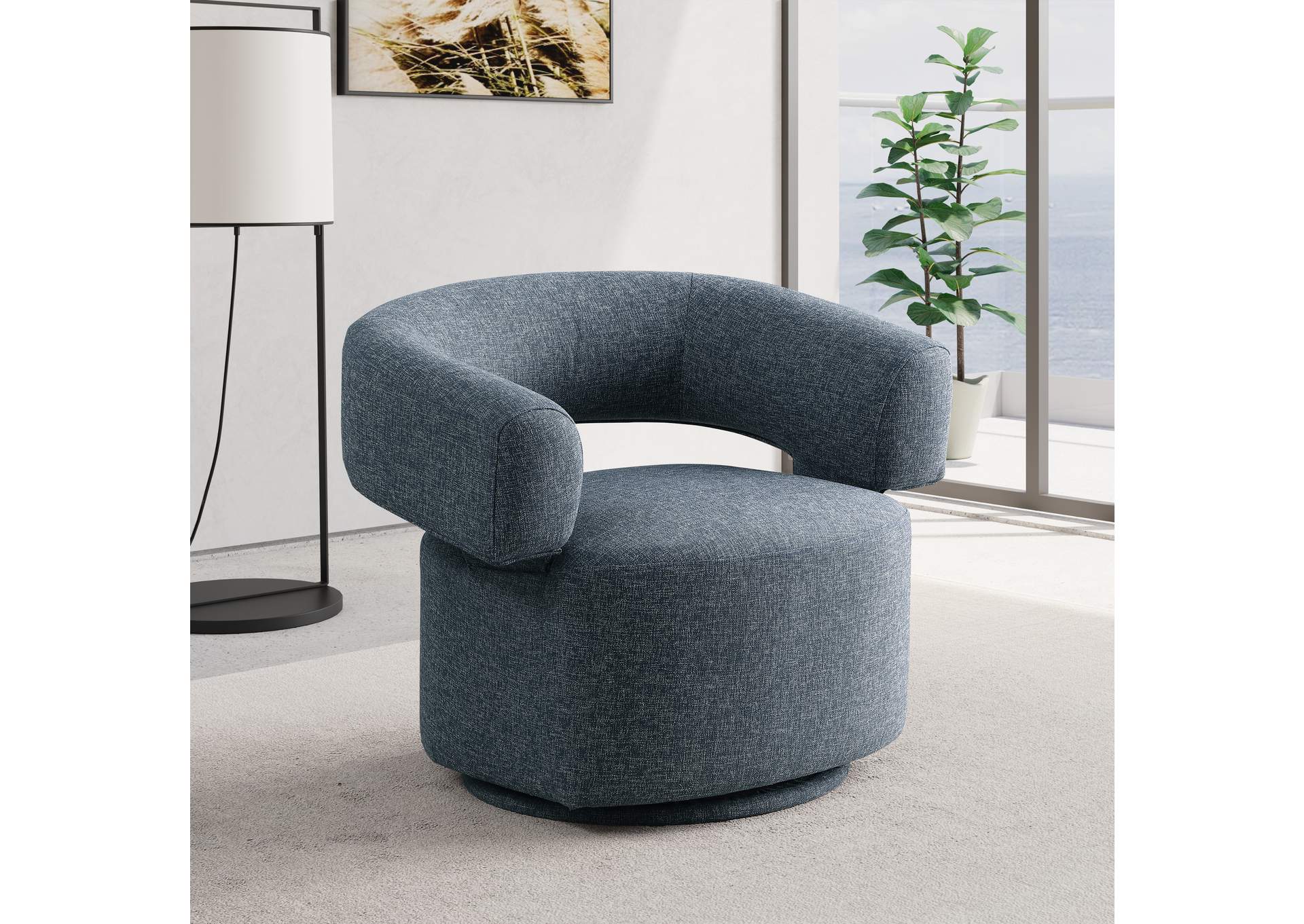 Niya Blue Linen Textured Fabric Swivel Accent Chair,Meridian Furniture