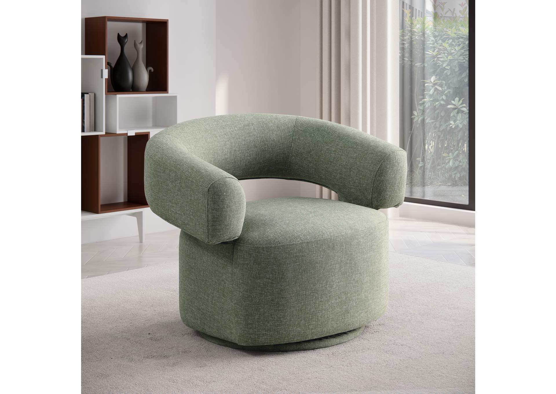 Niya Green Linen Textured Fabric Swivel Accent Chair,Meridian Furniture