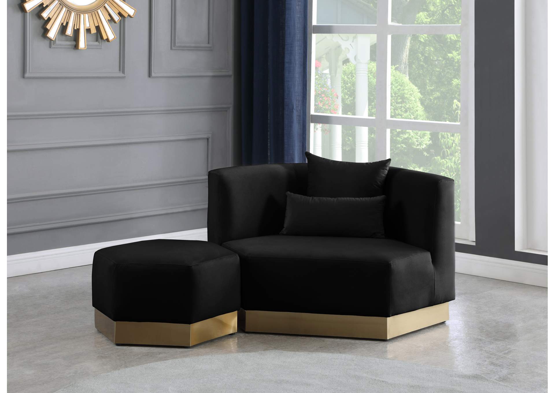 Marquis Black Velvet Ottoman,Meridian Furniture