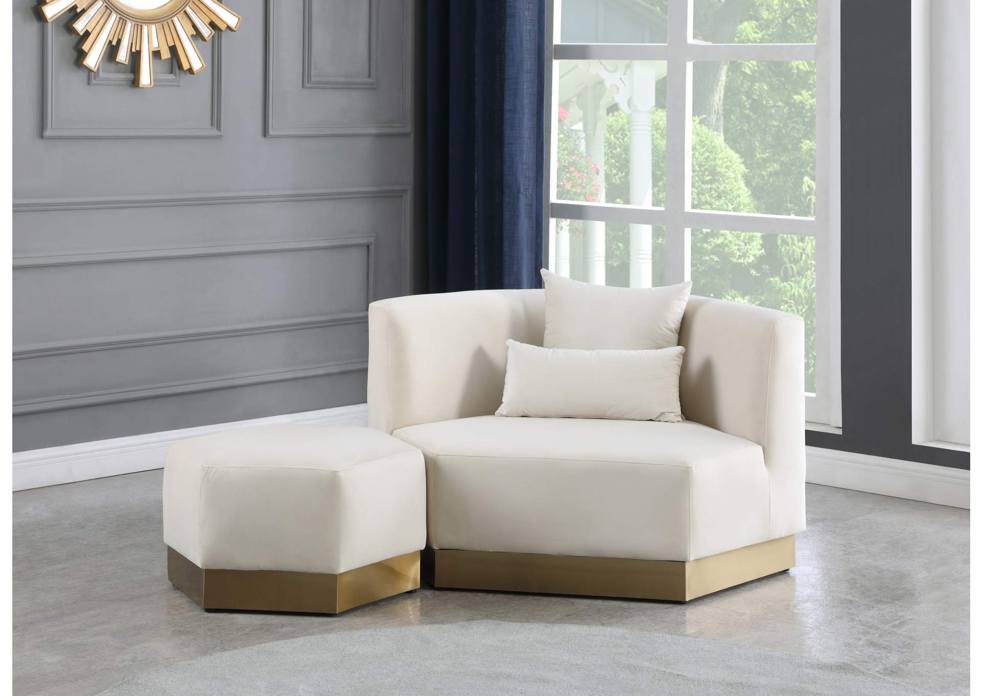 Marquis Cream Velvet Ottoman,Meridian Furniture