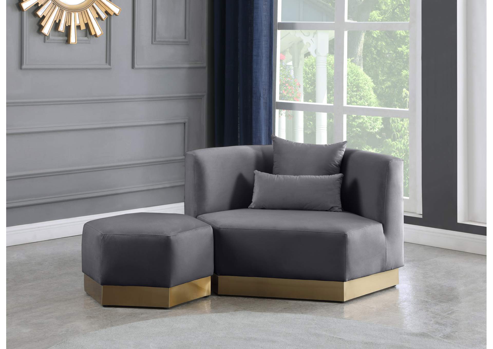 Marquis Grey Velvet Ottoman,Meridian Furniture