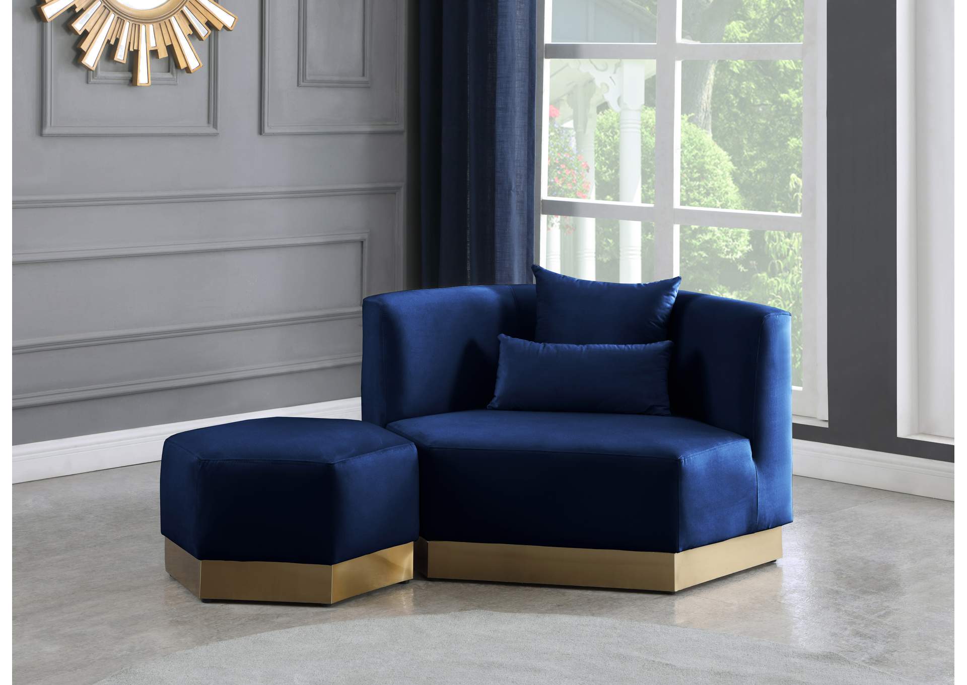 Marquis Navy Velvet Ottoman,Meridian Furniture