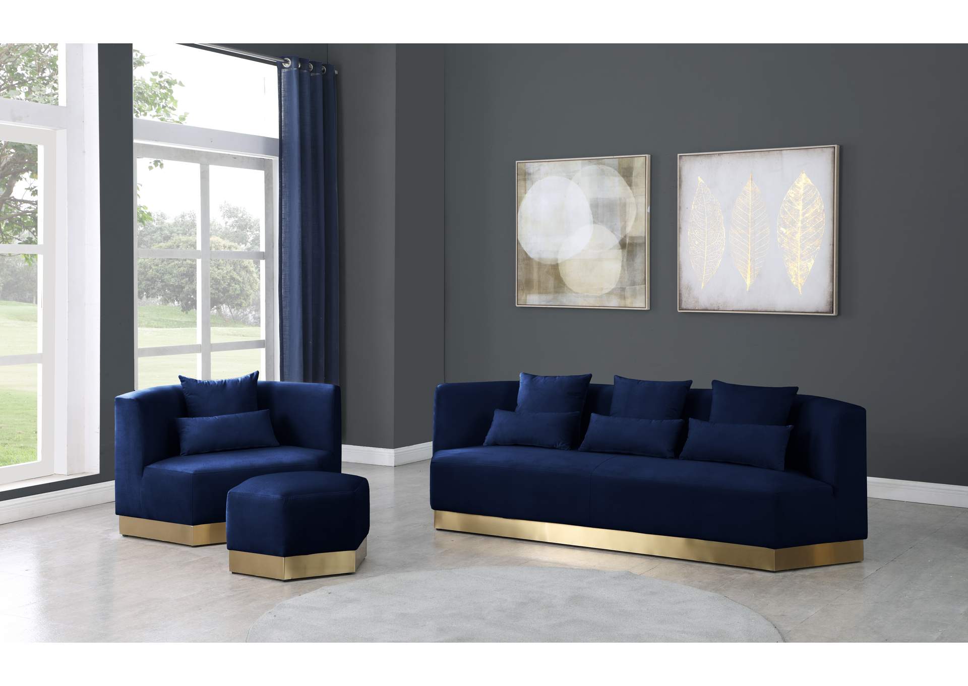 Marquis Navy Velvet Ottoman,Meridian Furniture