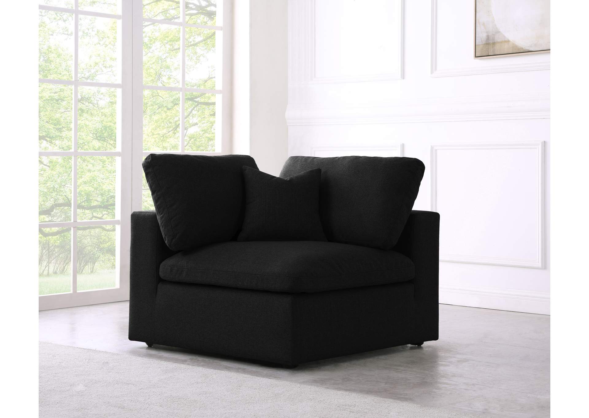 Serene Black Linen Fabric Deluxe Cloud Corner Chair,Meridian Furniture