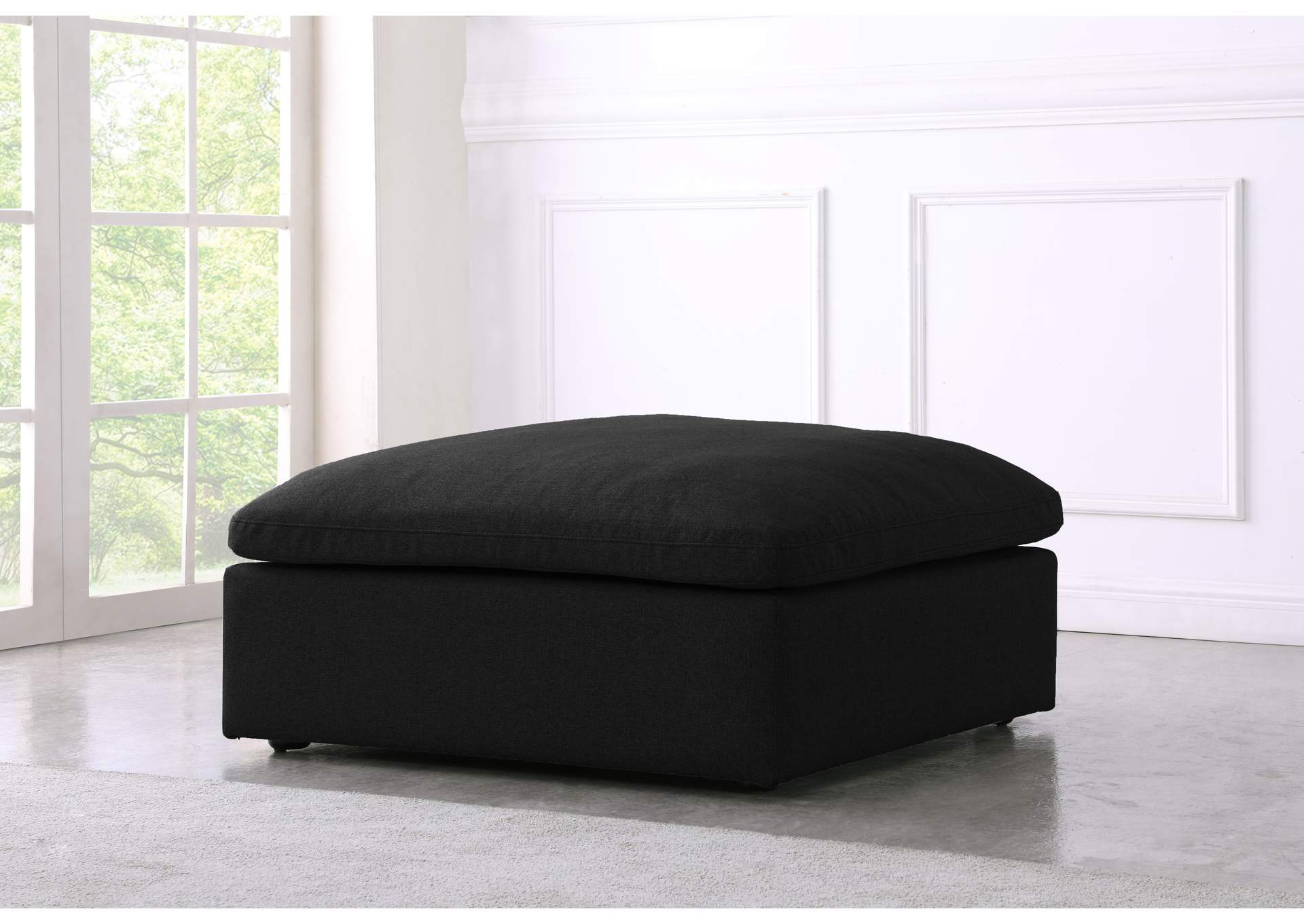 Serene Black Linen Textured Fabric Deluxe Comfort Modular Ottoman,Meridian Furniture