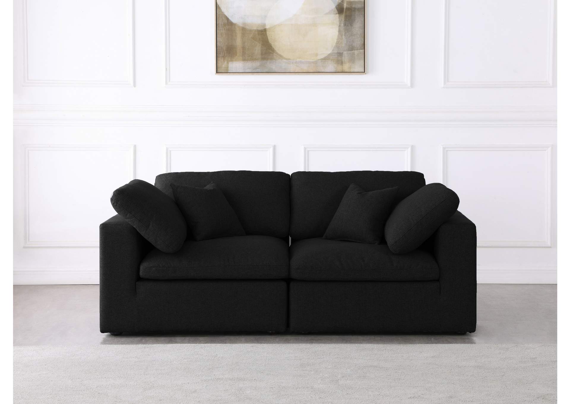 Serene Black Linen Textured Fabric Deluxe Comfort Modular Sofa,Meridian Furniture