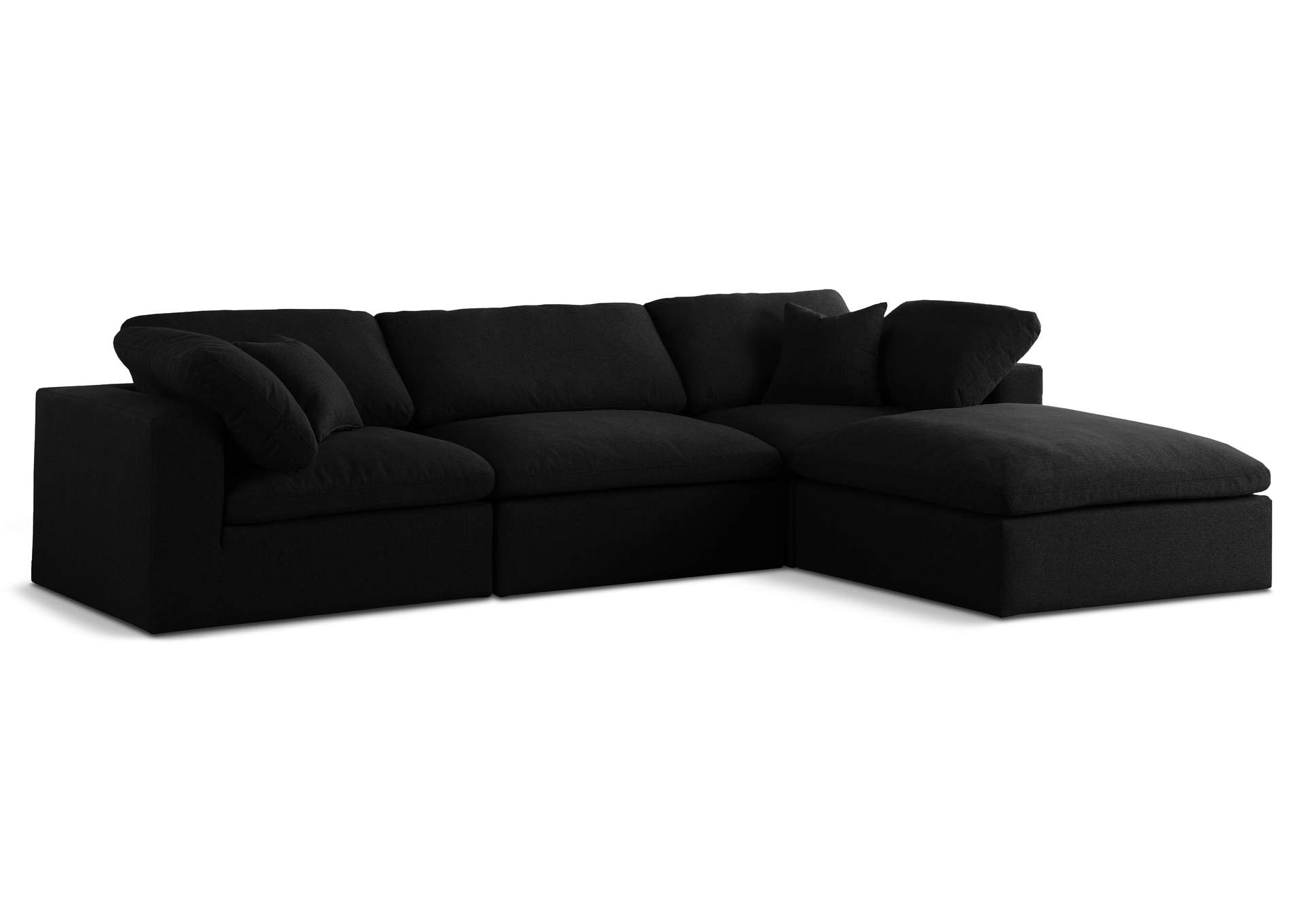 Serene Black Linen Textured Fabric Deluxe Comfort Modular Sectional,Meridian Furniture