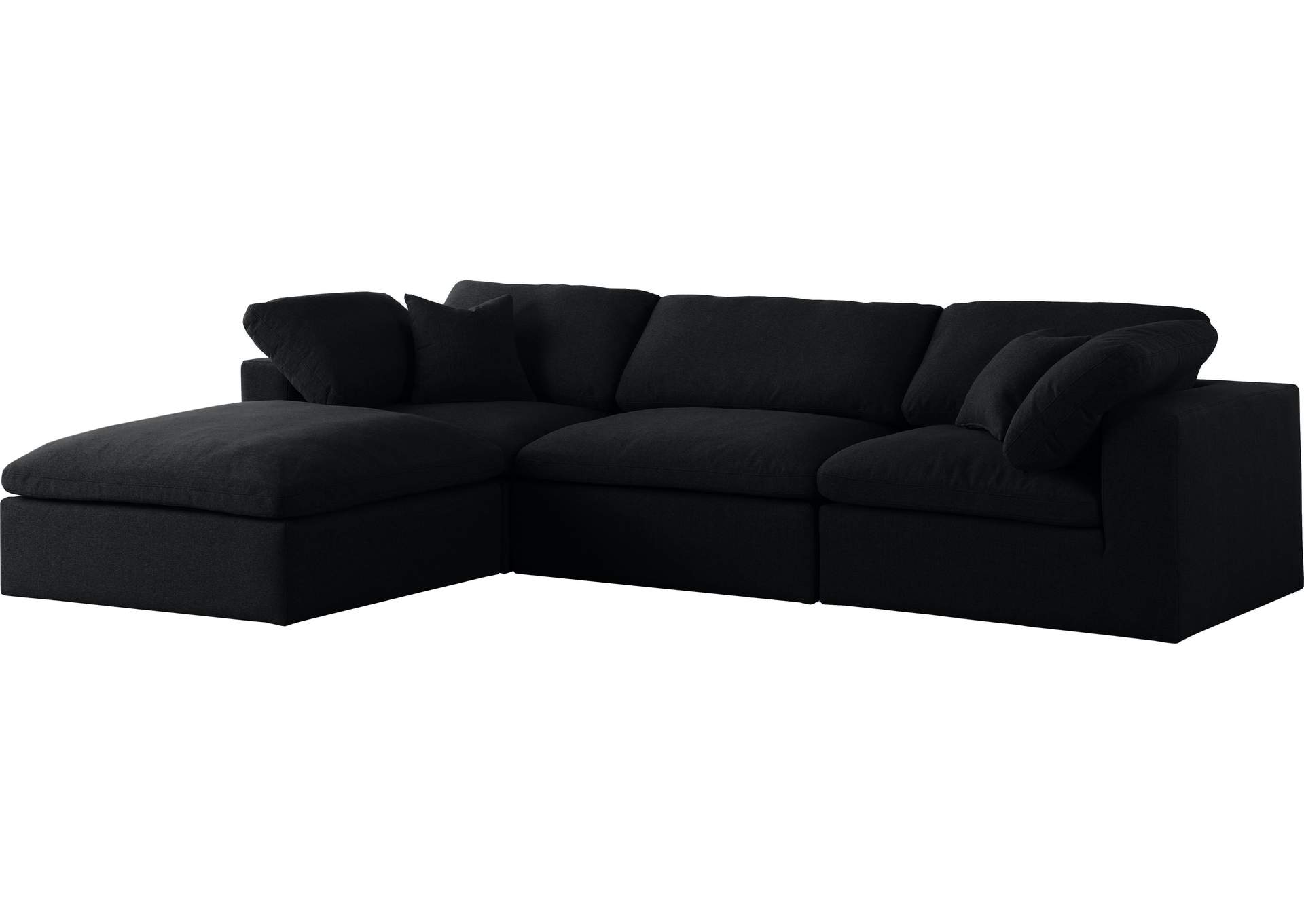 Serene Black Linen Textured Fabric Deluxe Comfort Modular Sectional,Meridian Furniture