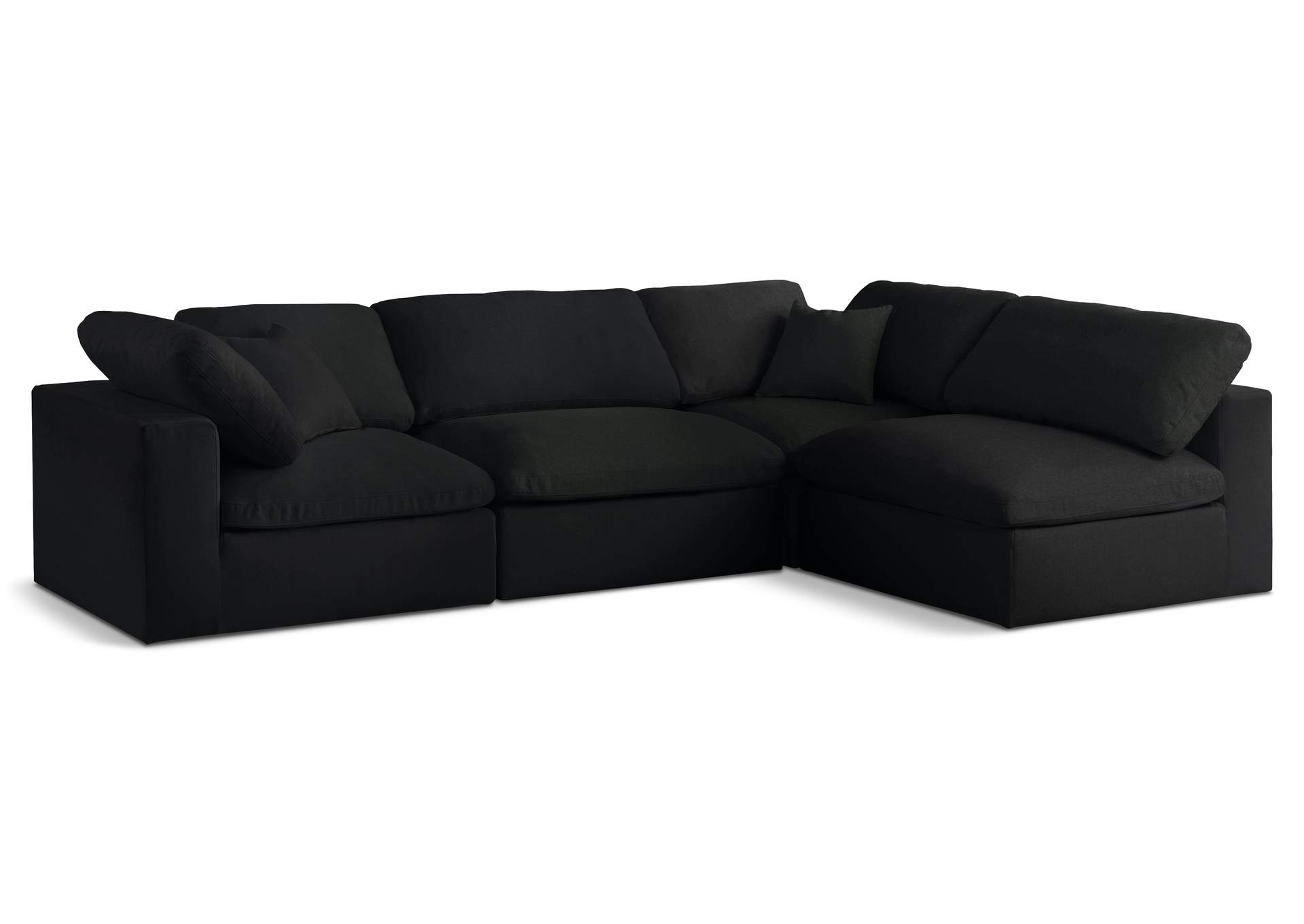 Serene Black Linen Textured Fabric Deluxe Comfort Modular Sectional,Meridian Furniture