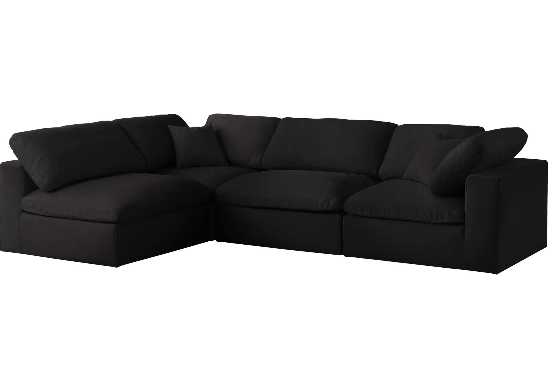 Serene Black Linen Textured Fabric Deluxe Comfort Modular Sectional,Meridian Furniture