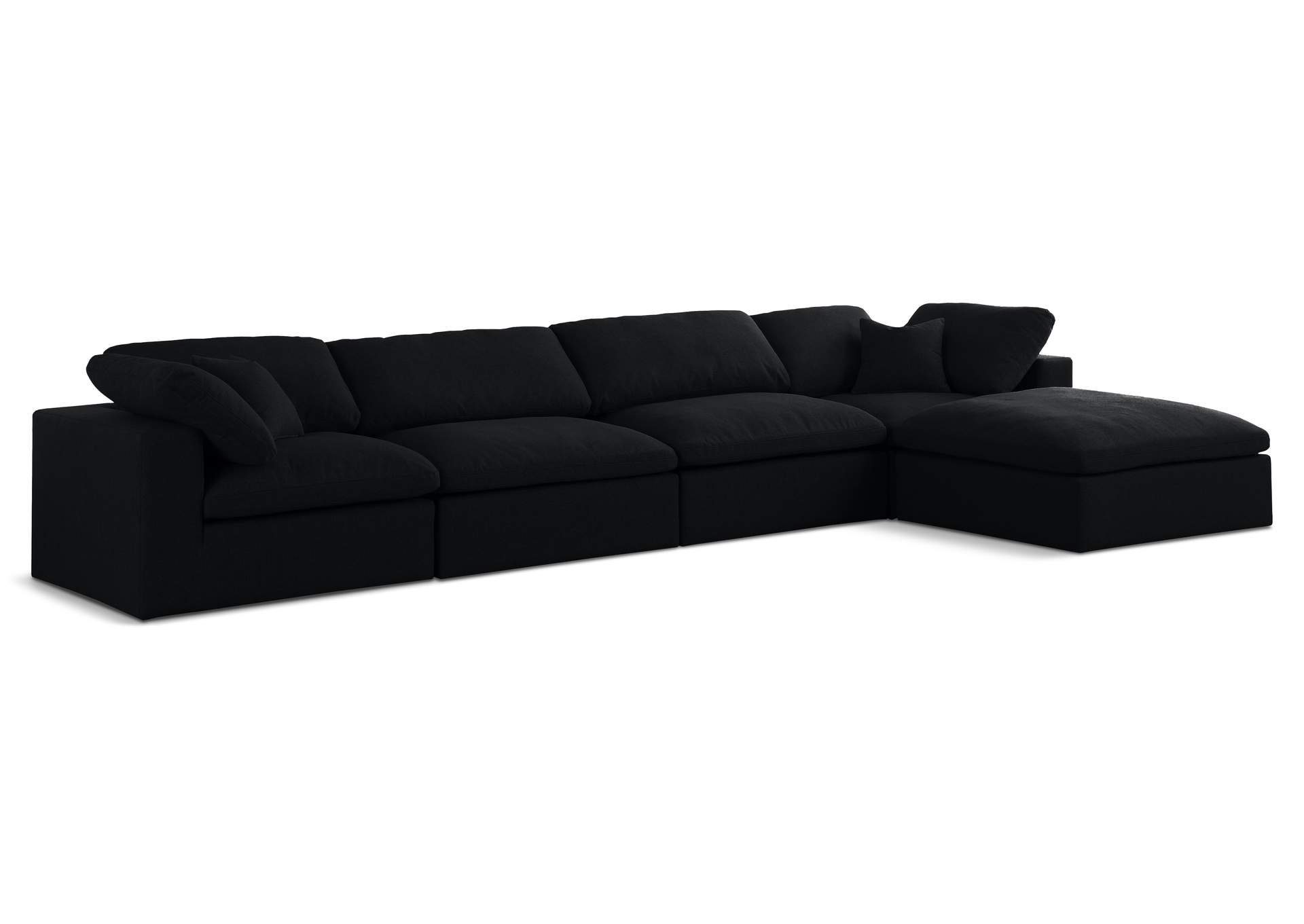 Serene Black Linen Textured Fabric Deluxe Comfort Modular Sectional,Meridian Furniture