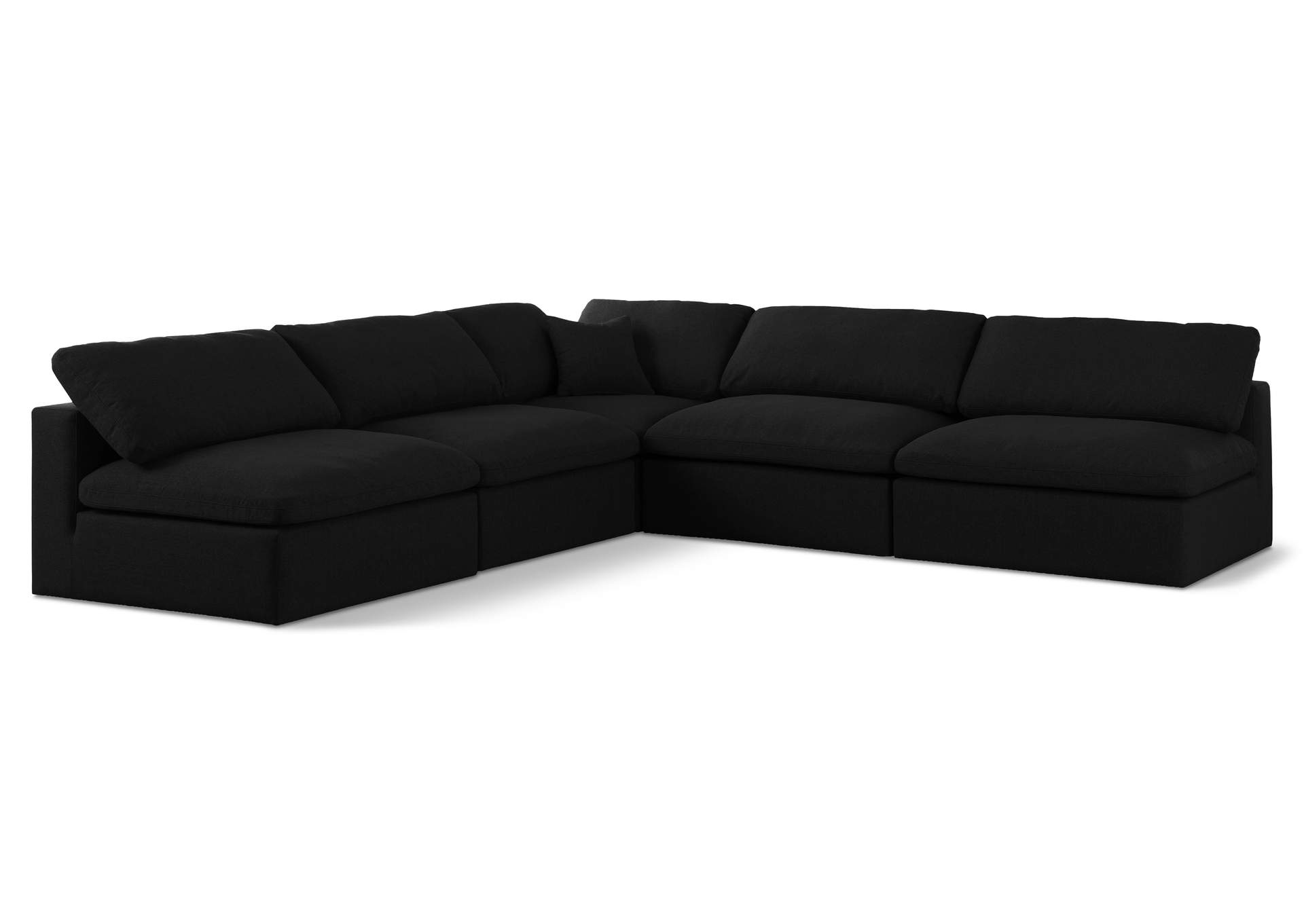 Serene Black Linen Textured Fabric Deluxe Comfort Modular Sectional,Meridian Furniture