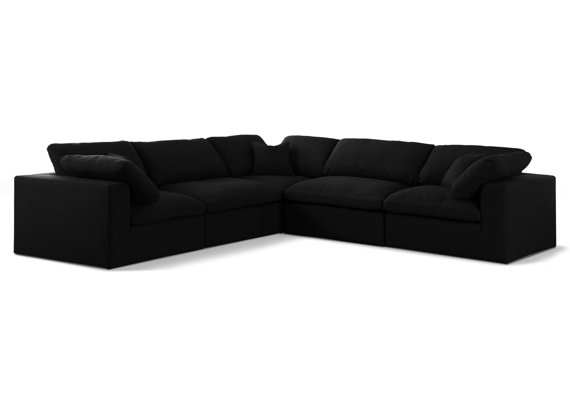 Serene Black Linen Textured Fabric Deluxe Comfort Modular Sectional,Meridian Furniture