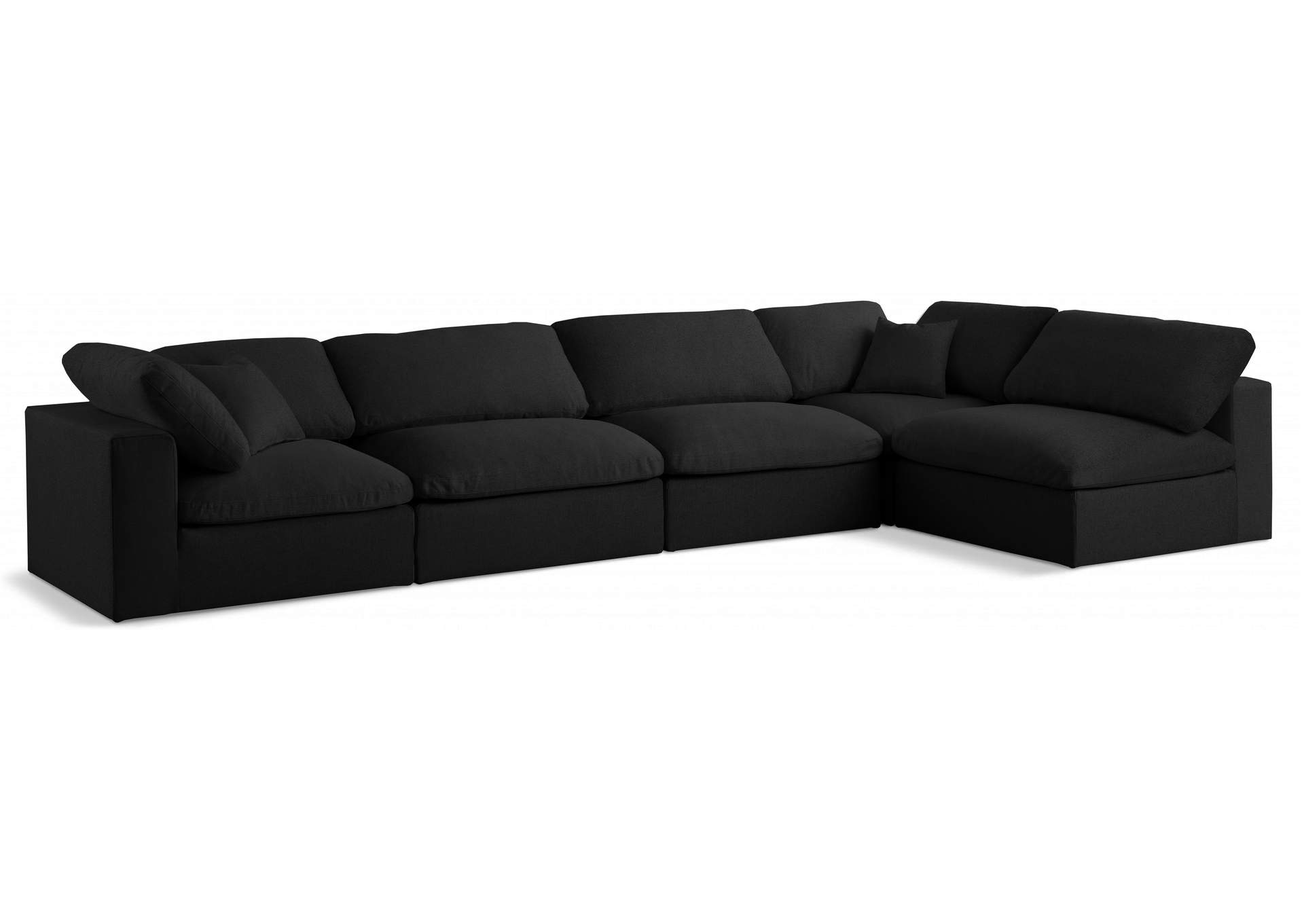 Serene Black Linen Textured Fabric Deluxe Comfort Modular Sectional,Meridian Furniture