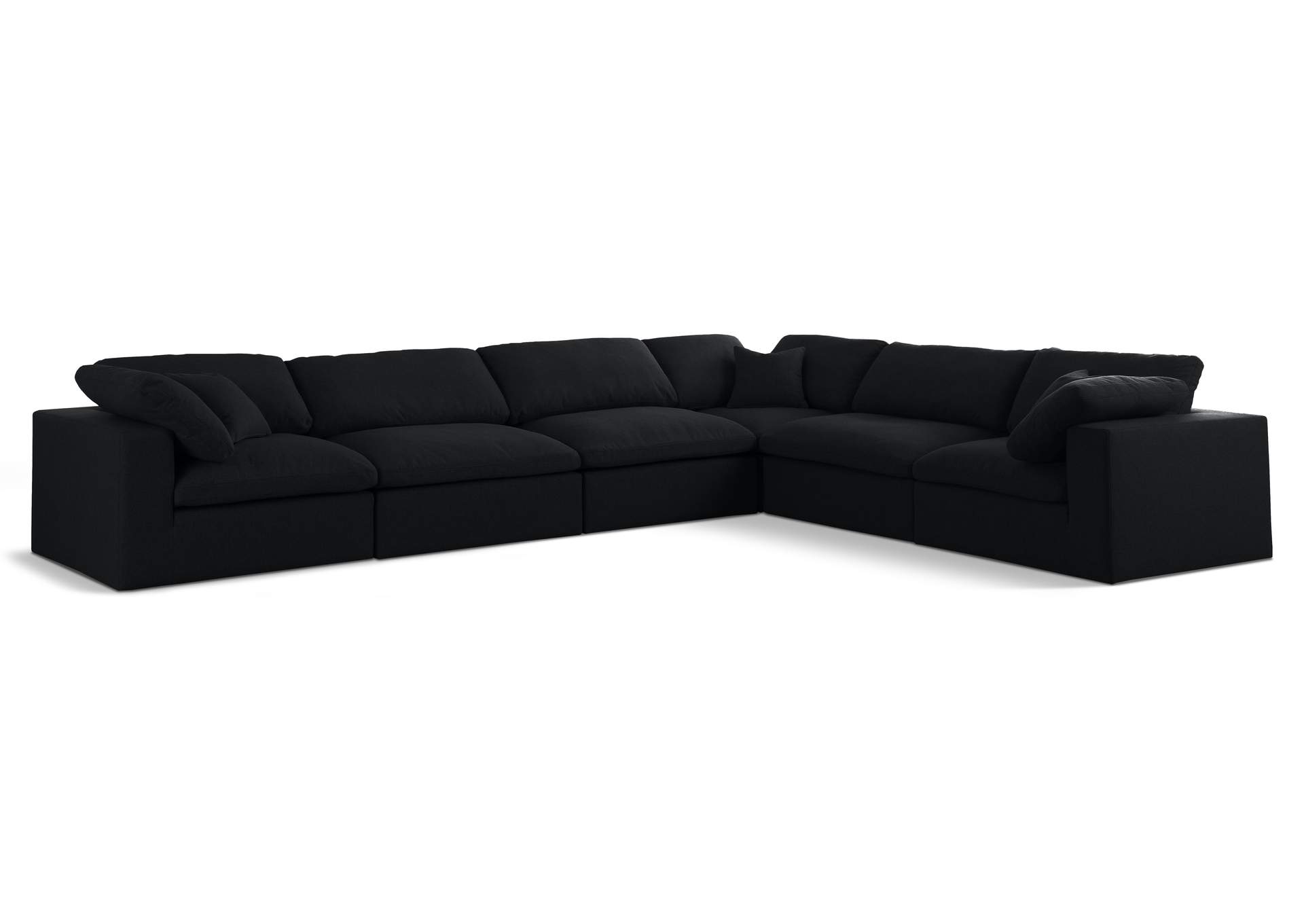 Serene Black Linen Textured Fabric Deluxe Comfort Modular Sectional,Meridian Furniture