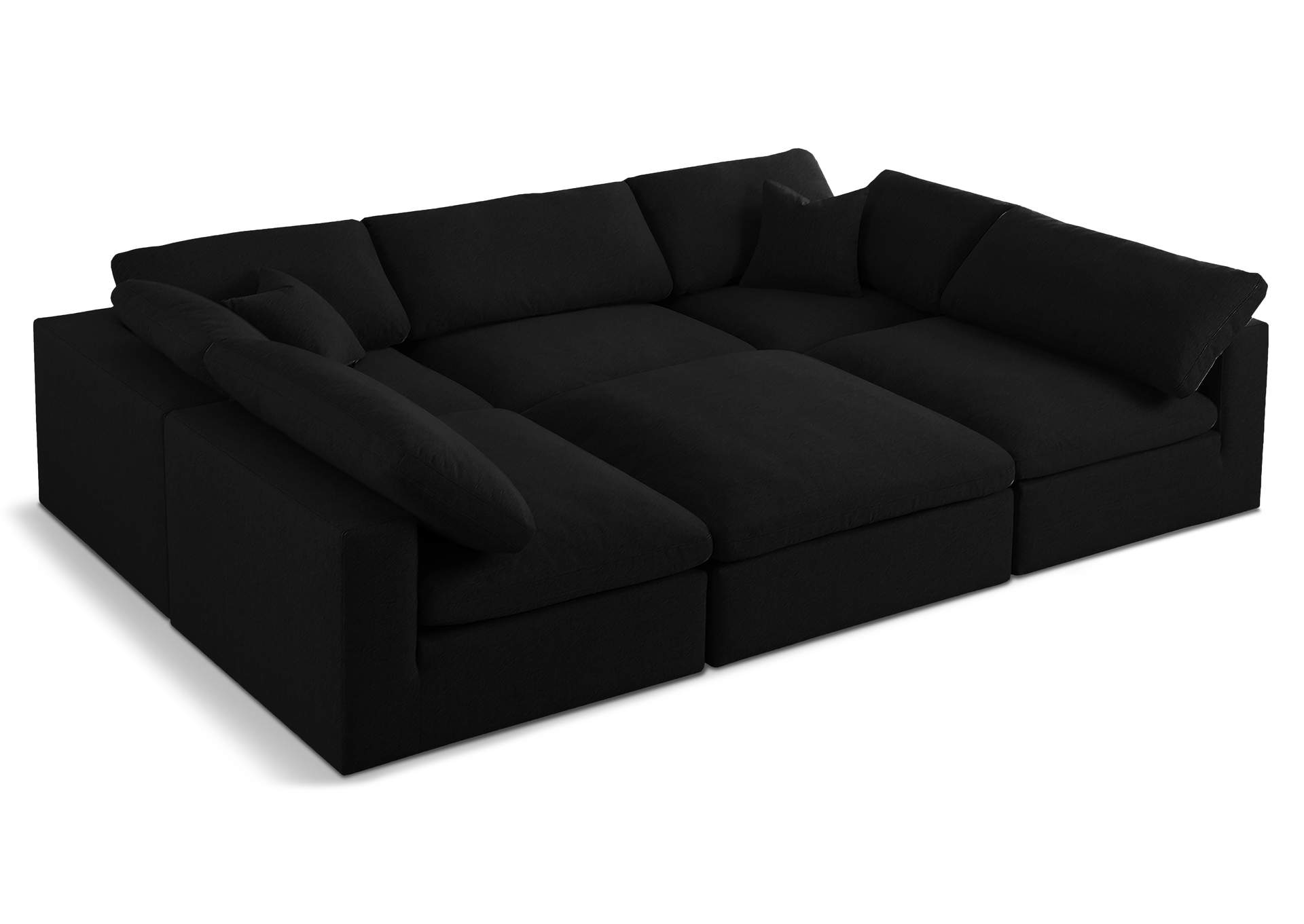 Serene Black Linen Textured Fabric Deluxe Comfort Modular Sectional,Meridian Furniture