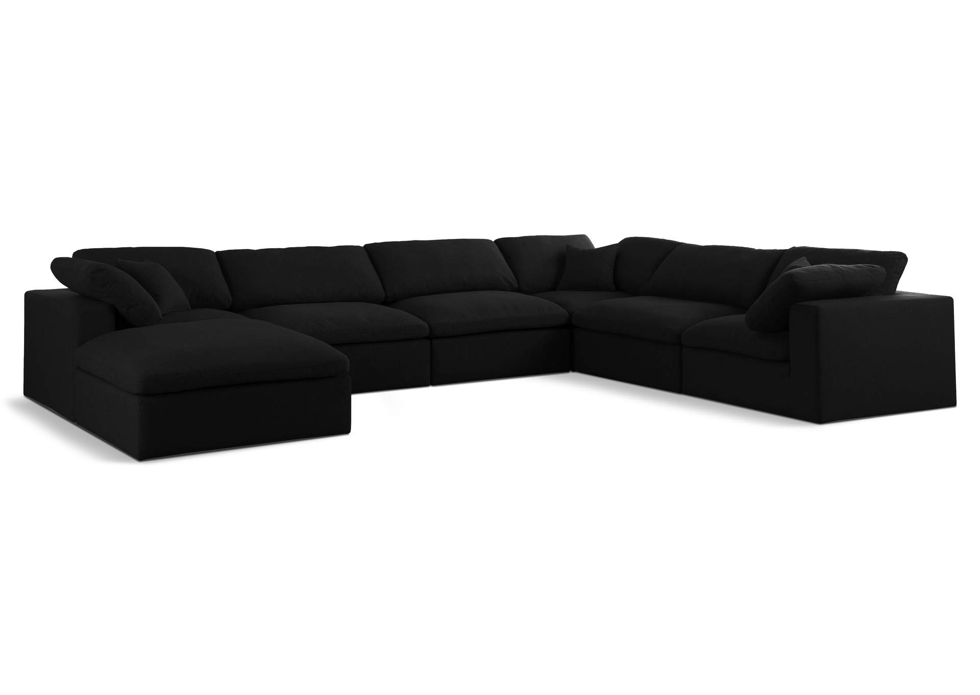 Serene Black Linen Textured Fabric Deluxe Comfort Modular Sectional,Meridian Furniture