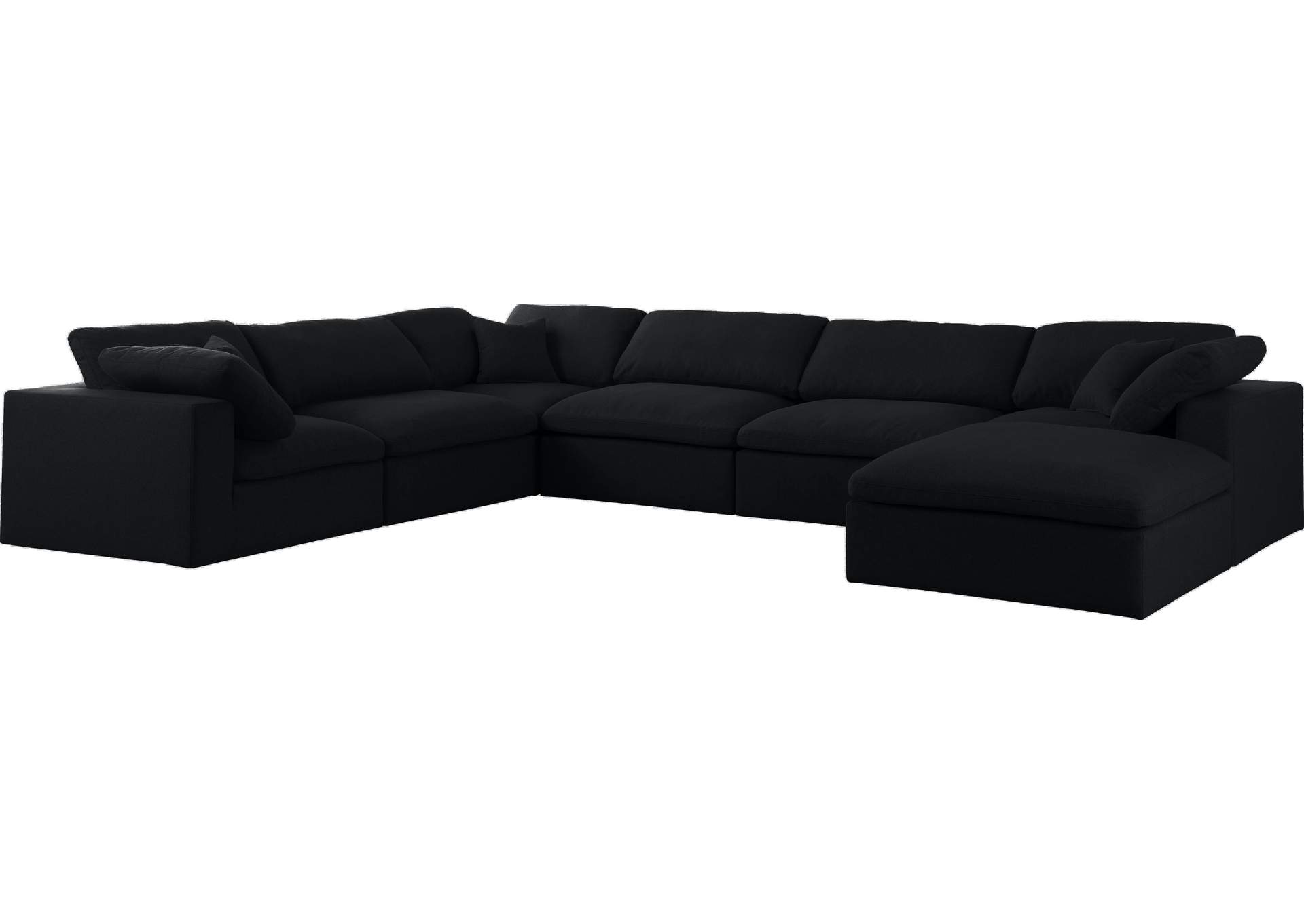 Serene Black Linen Textured Fabric Deluxe Comfort Modular Sectional,Meridian Furniture