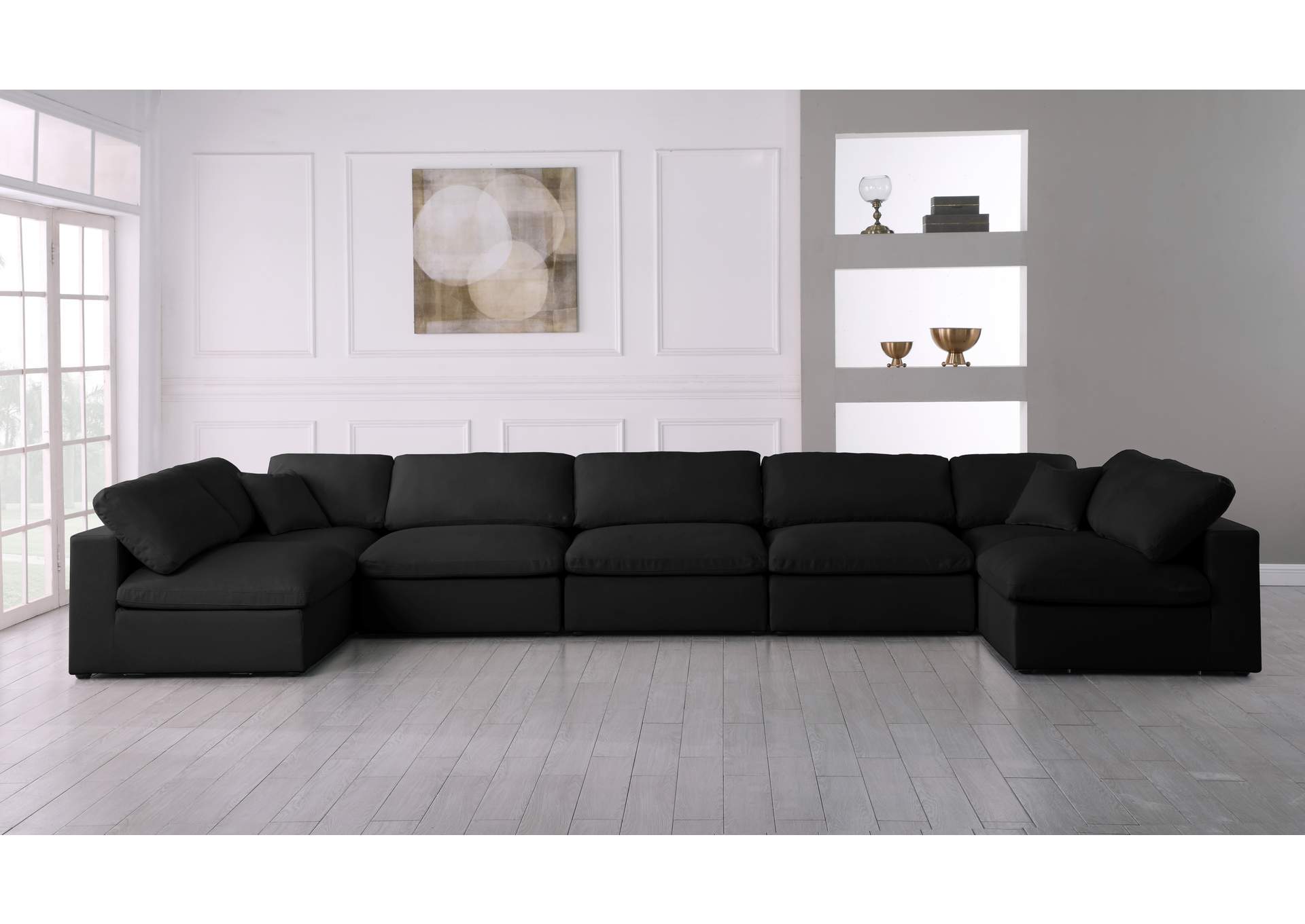 Serene Black Linen Textured Fabric Deluxe Comfort Modular Sectional,Meridian Furniture