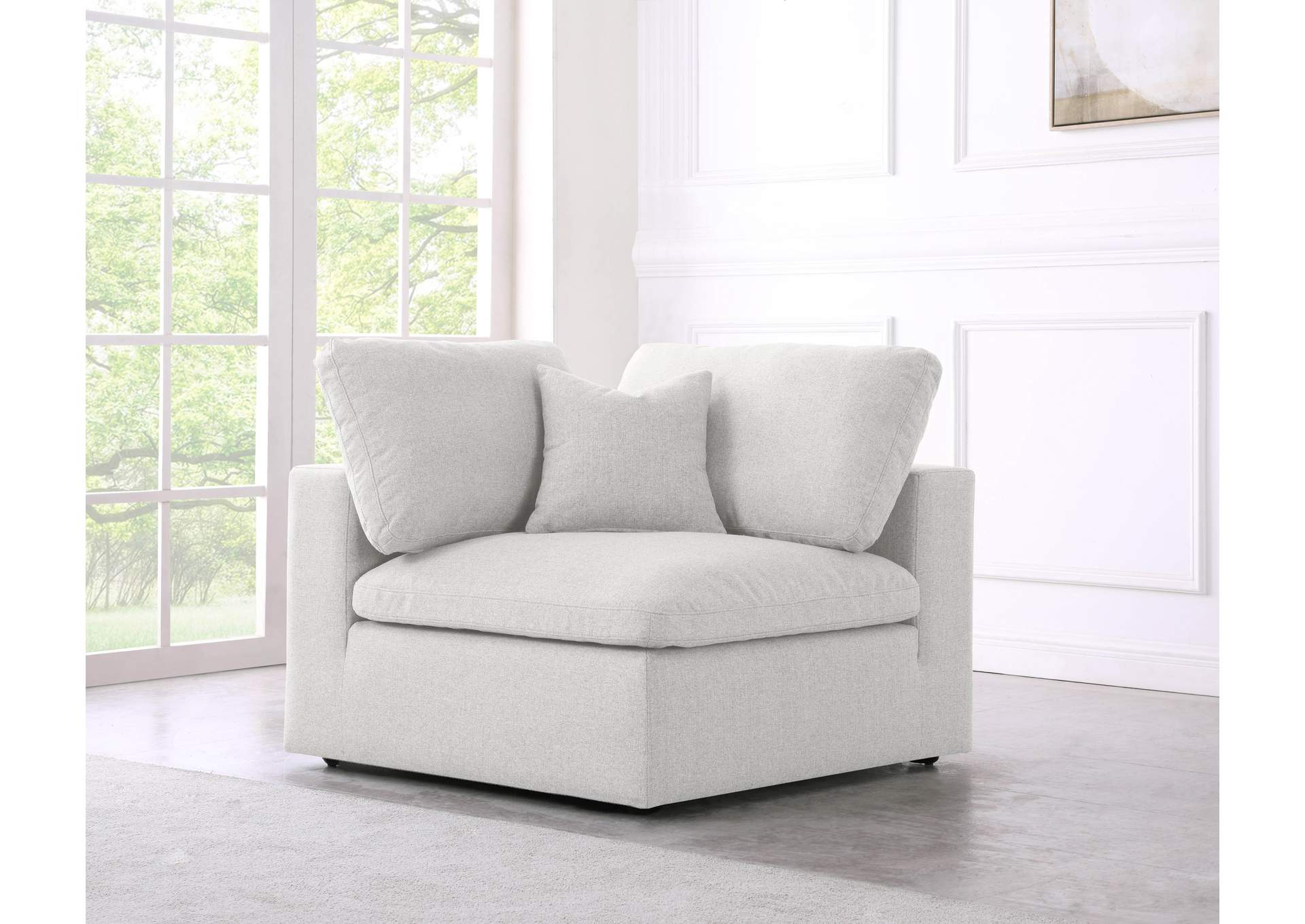 Serene Cream Linen Fabric Deluxe Cloud Corner Chair,Meridian Furniture