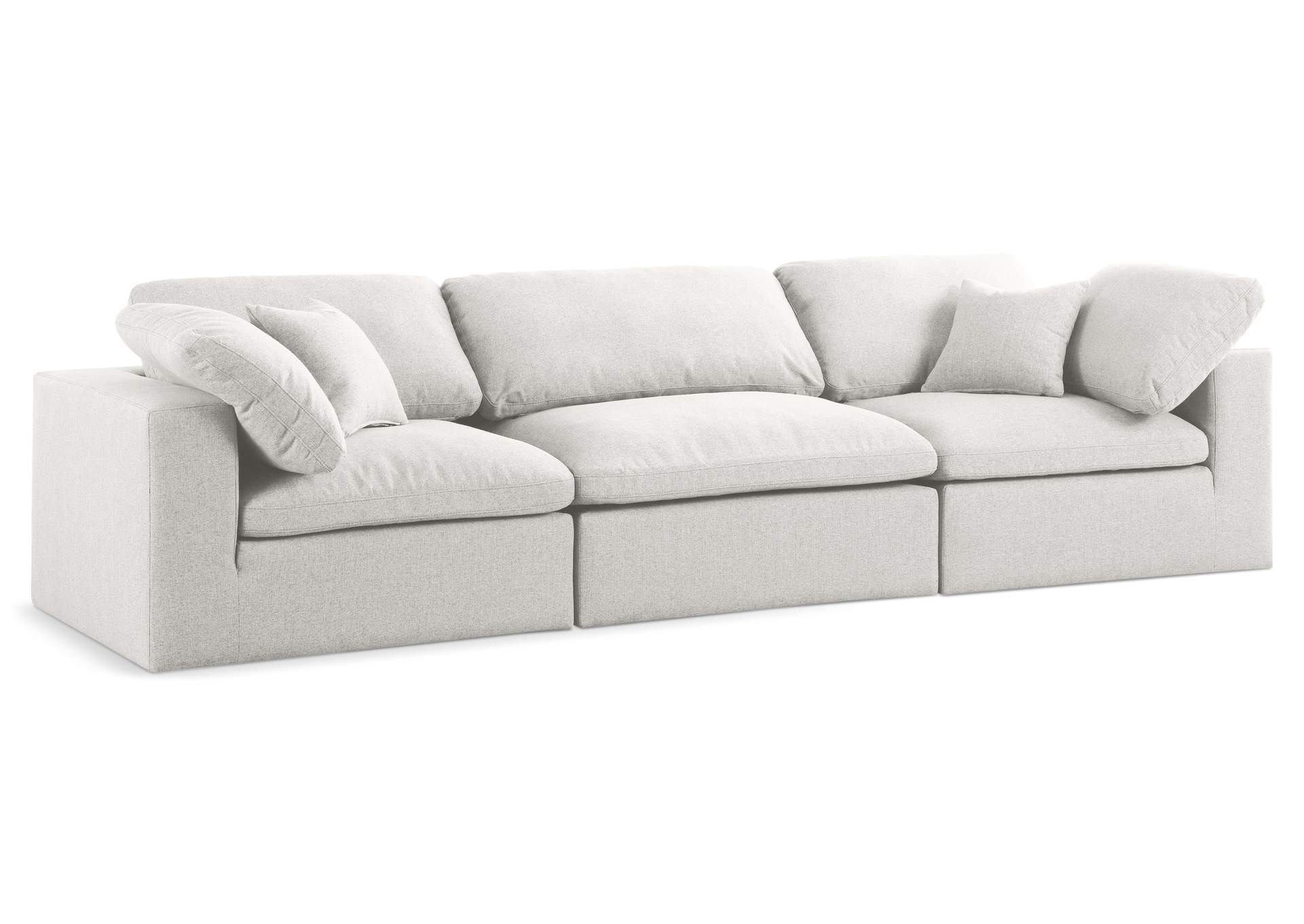 Serene Cream Linen Textured Fabric Deluxe Comfort Modular Sofa,Meridian Furniture