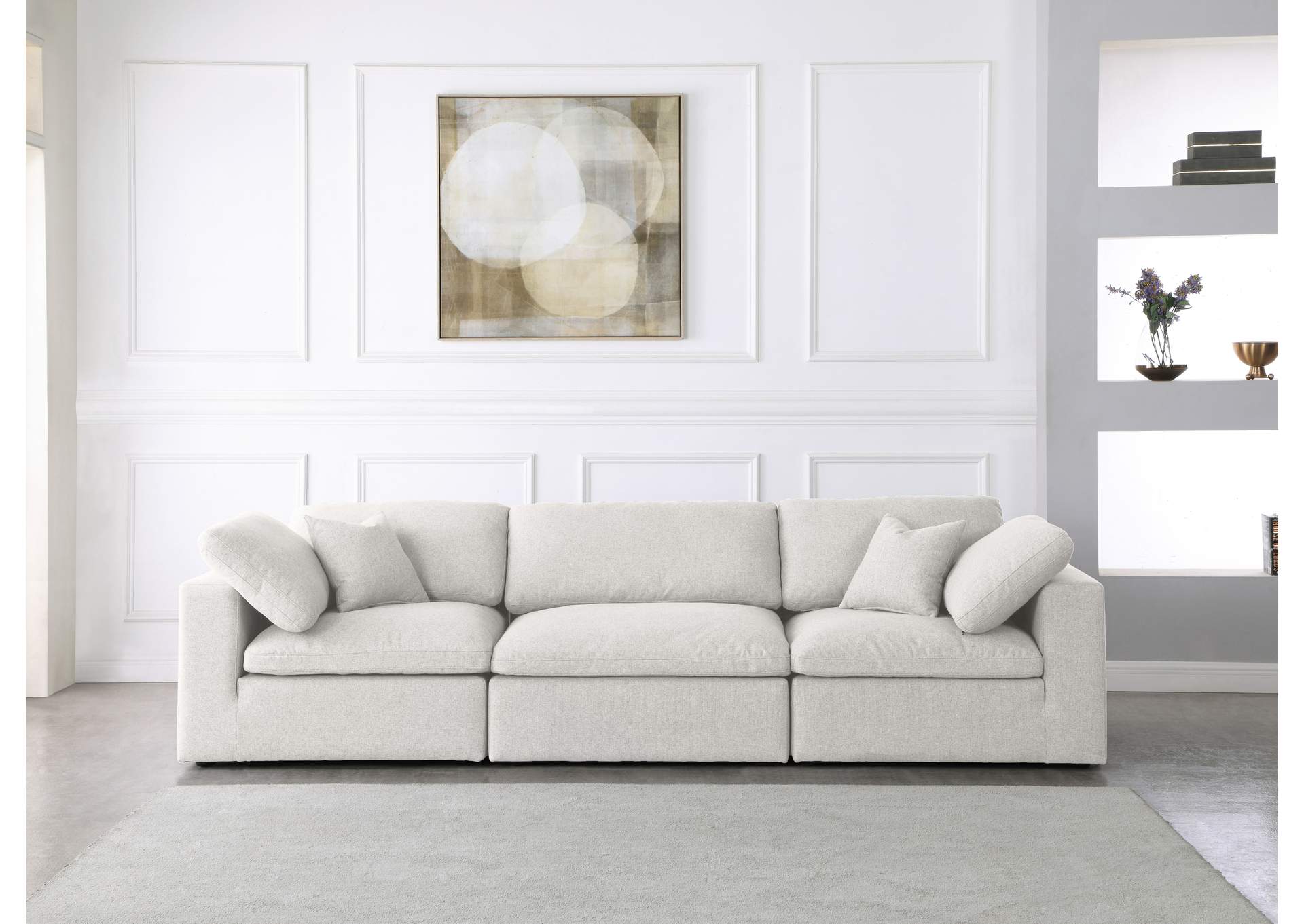 Serene Cream Linen Textured Fabric Deluxe Comfort Modular Sofa,Meridian Furniture