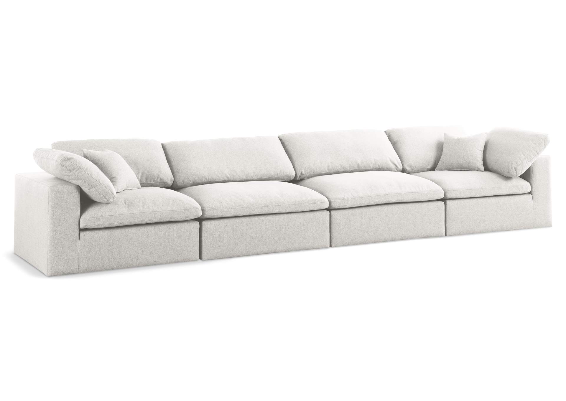 Serene Cream Linen Textured Fabric Deluxe Comfort Modular Sofa,Meridian Furniture