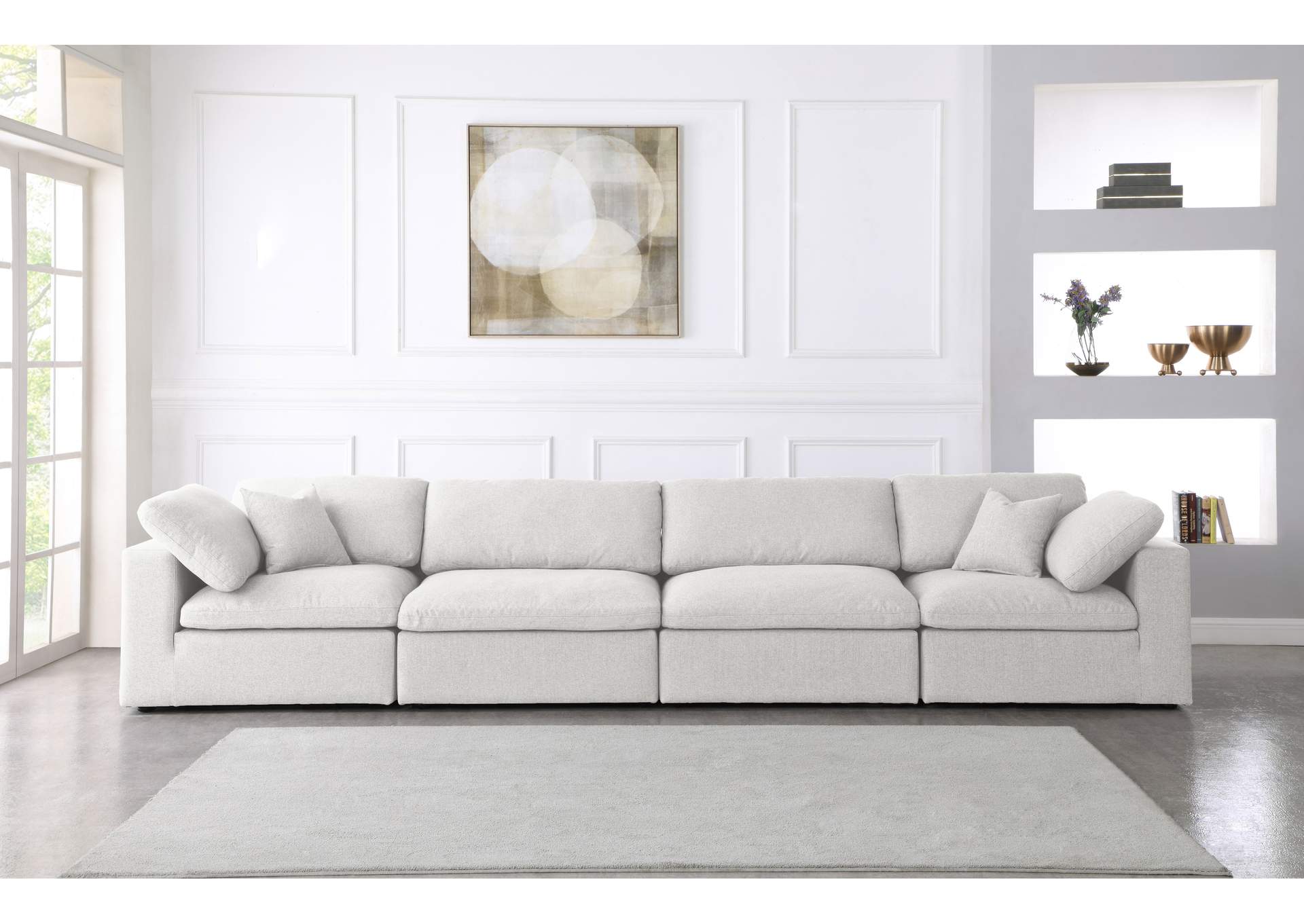 Serene Cream Linen Textured Fabric Deluxe Comfort Modular Sofa,Meridian Furniture