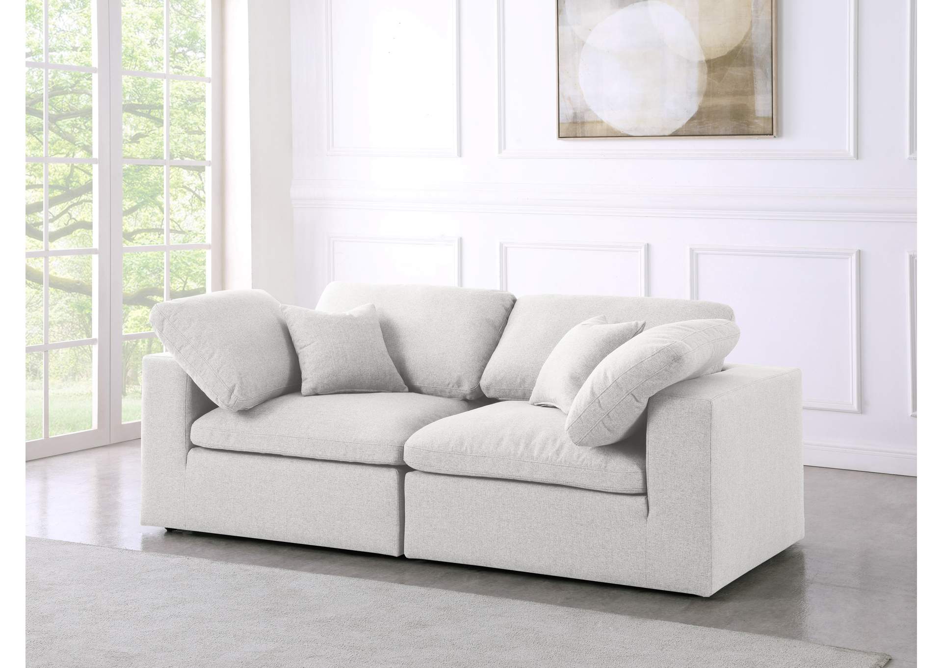 Serene Cream Linen Textured Fabric Deluxe Comfort Modular Sofa,Meridian Furniture