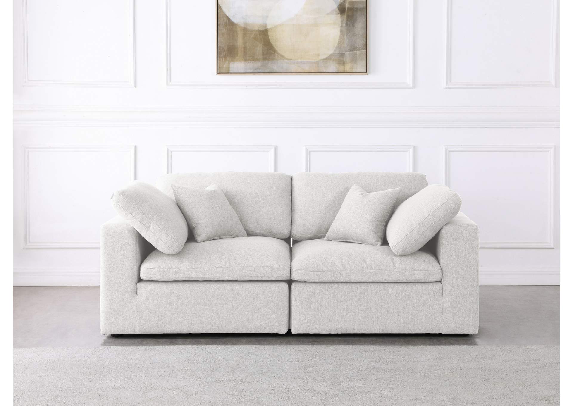 Serene Cream Linen Textured Fabric Deluxe Comfort Modular Sofa,Meridian Furniture