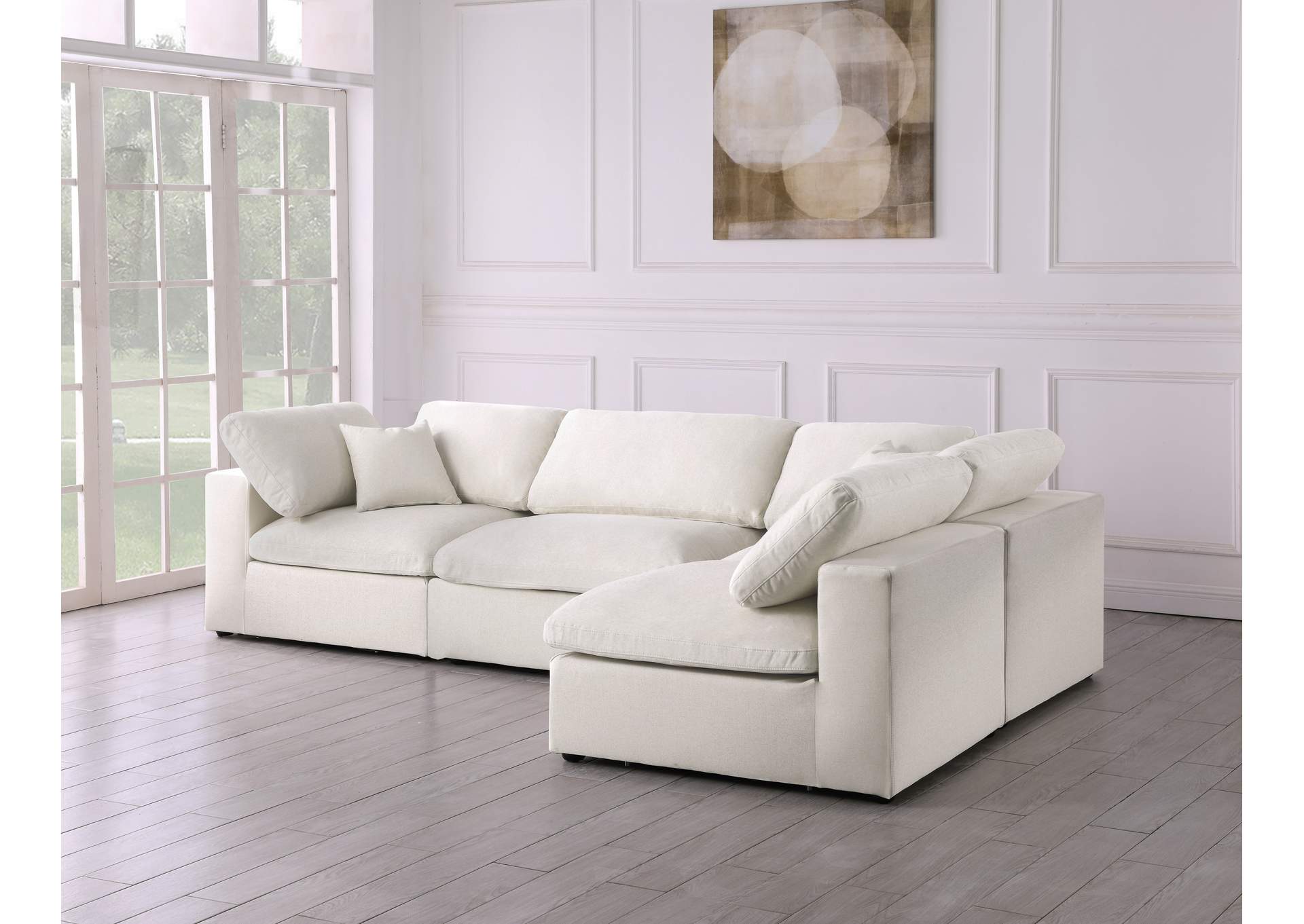 Serene Cream Linen Textured Fabric Deluxe Comfort Modular Sectional,Meridian Furniture