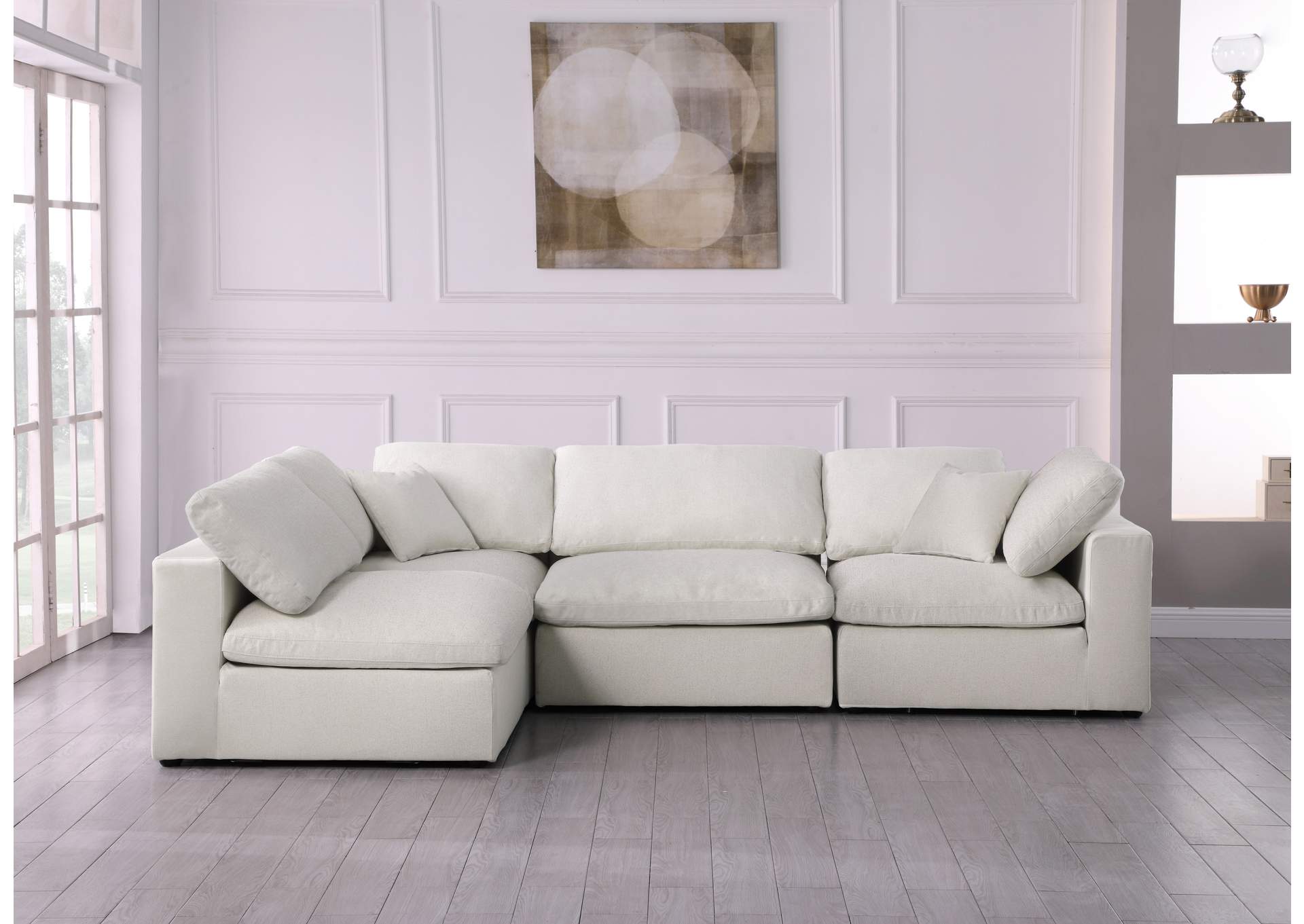 Serene Cream Linen Textured Fabric Deluxe Comfort Modular Sectional,Meridian Furniture