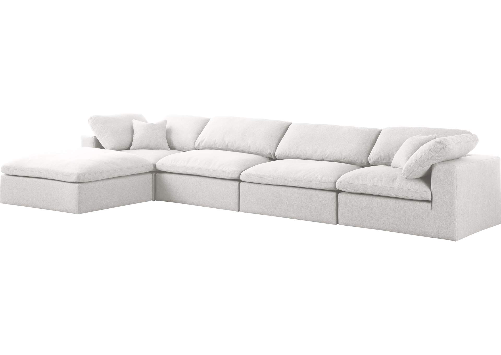 Serene Cream Linen Textured Fabric Deluxe Comfort Modular Sectional,Meridian Furniture