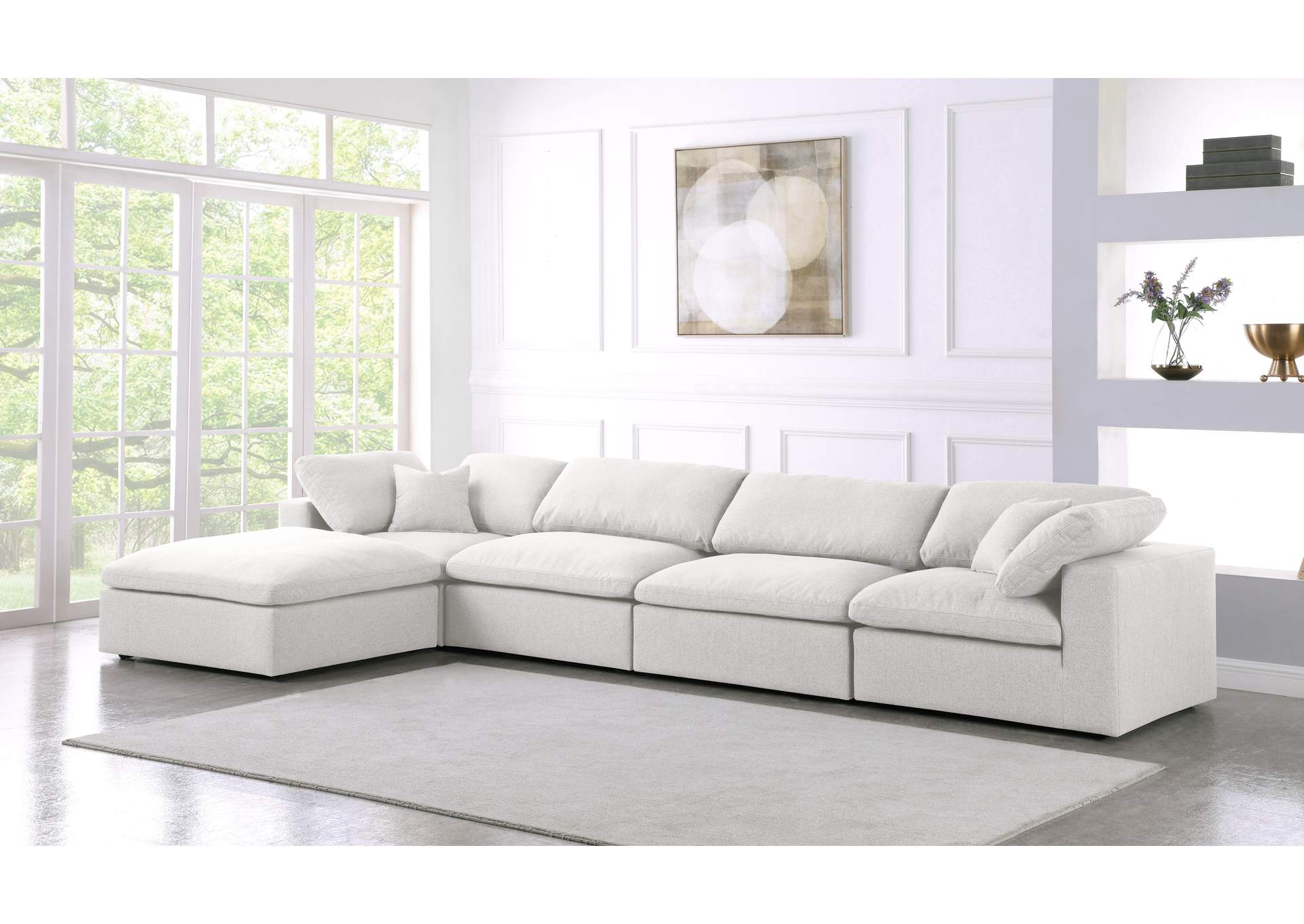 Serene Cream Linen Textured Fabric Deluxe Comfort Modular Sectional,Meridian Furniture