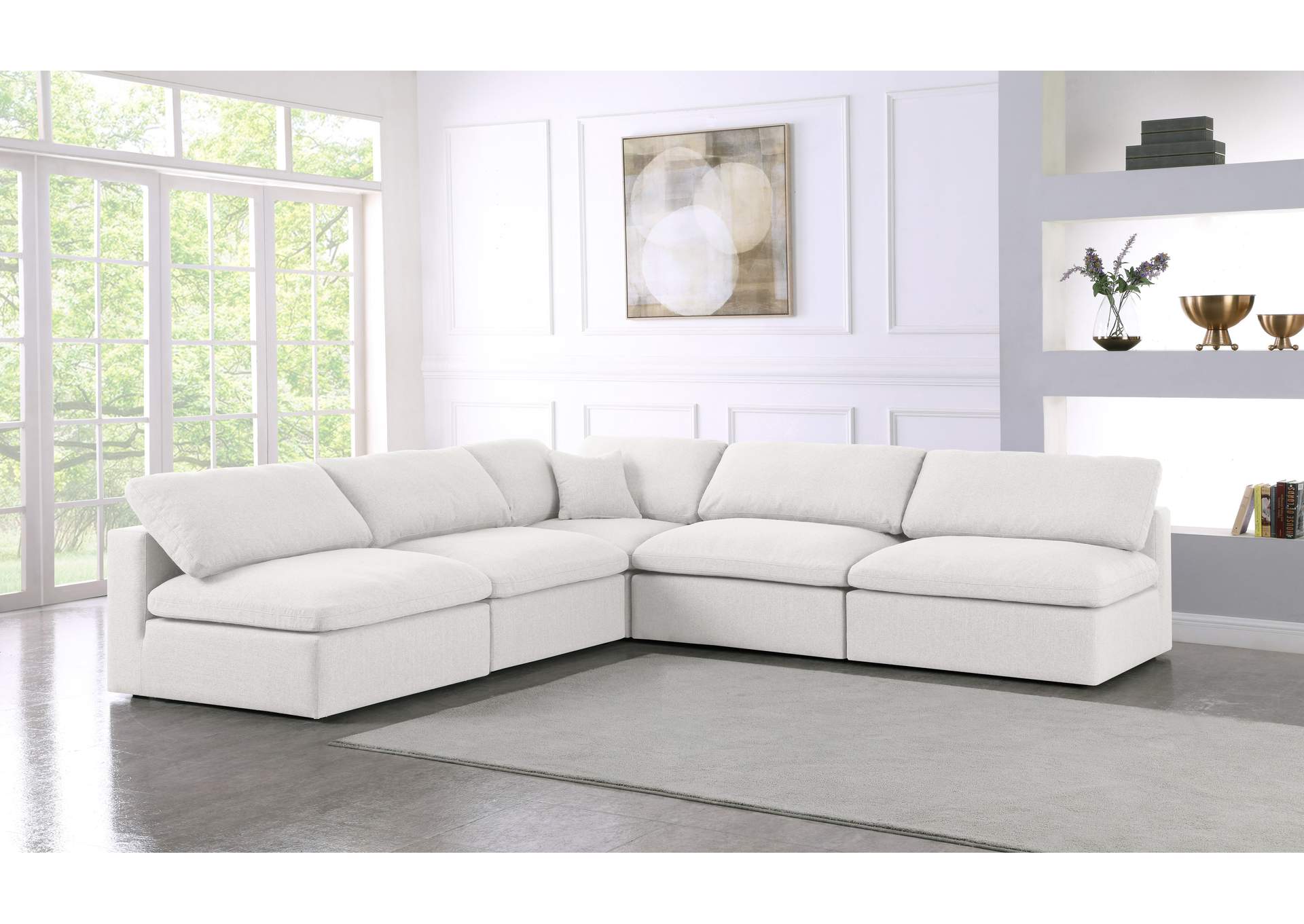 Serene Cream Linen Textured Fabric Deluxe Comfort Modular Sectional,Meridian Furniture