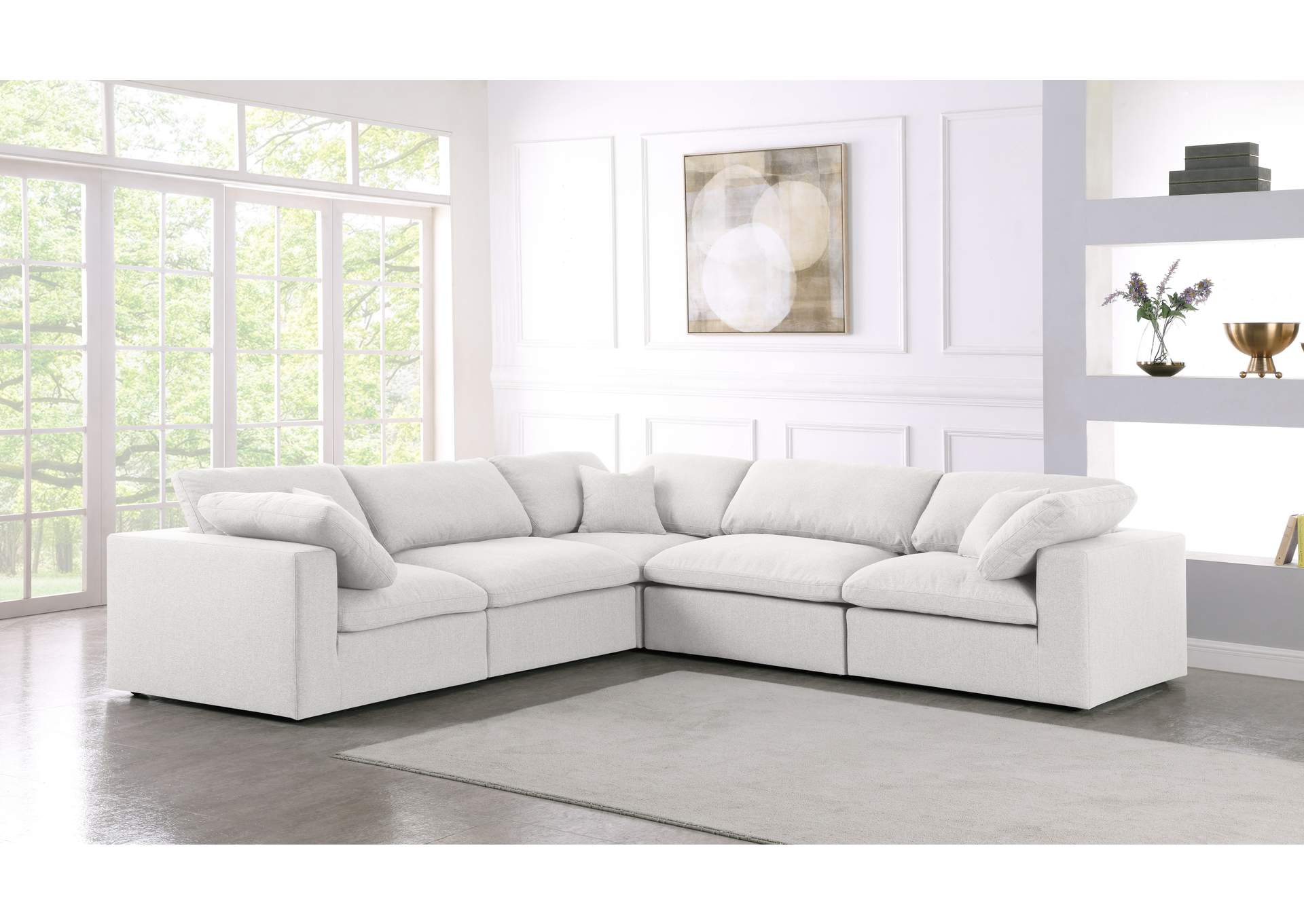 Serene Cream Linen Textured Fabric Deluxe Comfort Modular Sectional,Meridian Furniture