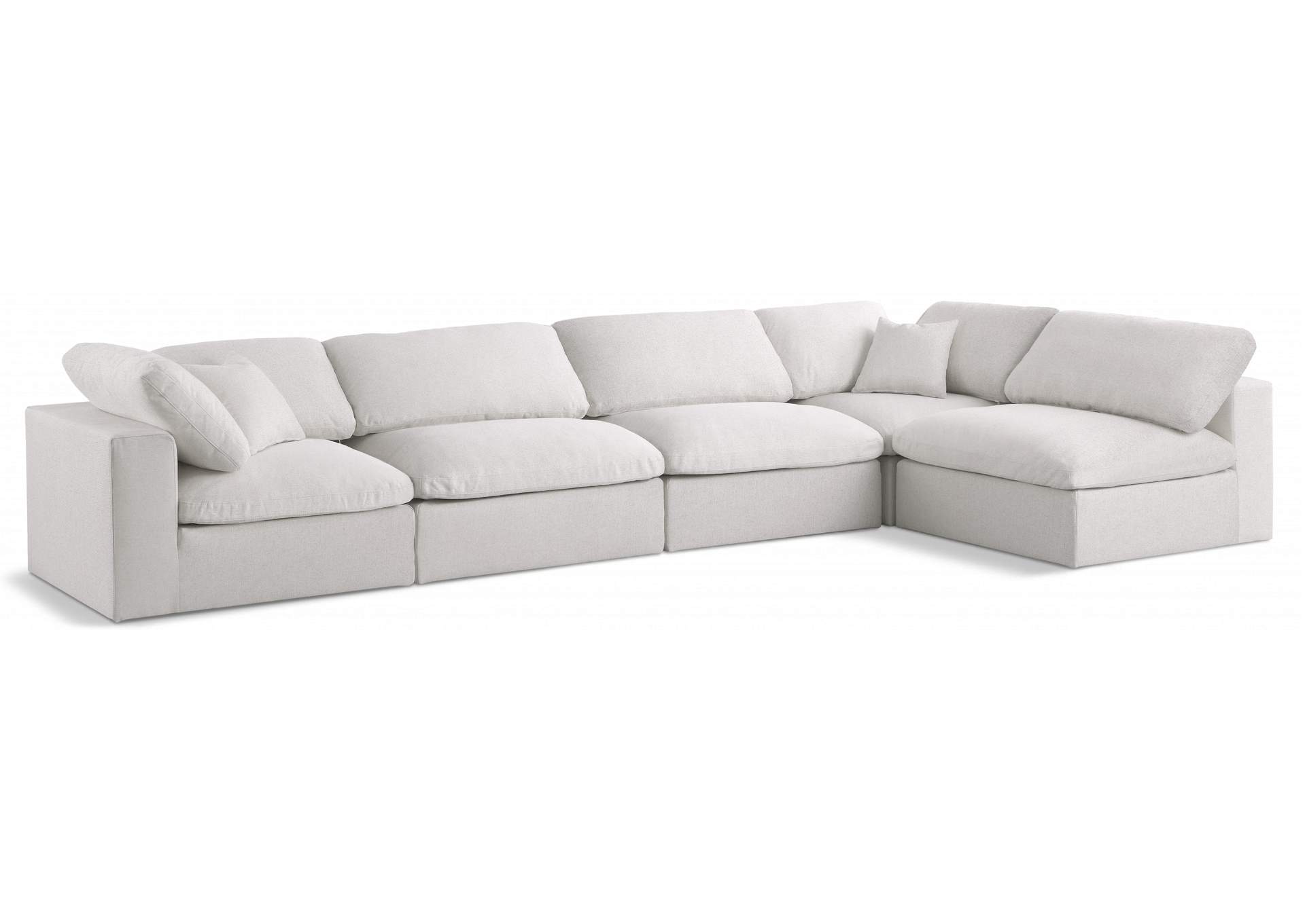 Serene Cream Linen Textured Fabric Deluxe Comfort Modular Sectional,Meridian Furniture