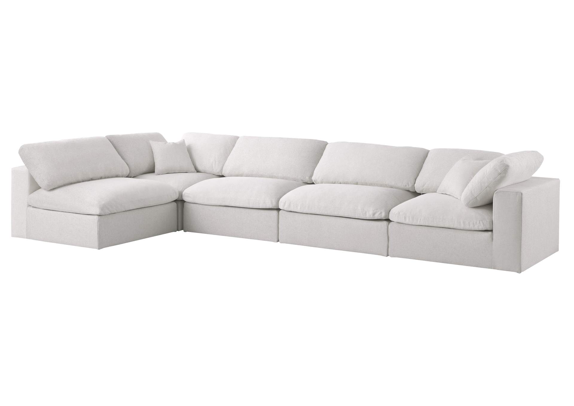 Serene Cream Linen Textured Fabric Deluxe Comfort Modular Sectional,Meridian Furniture