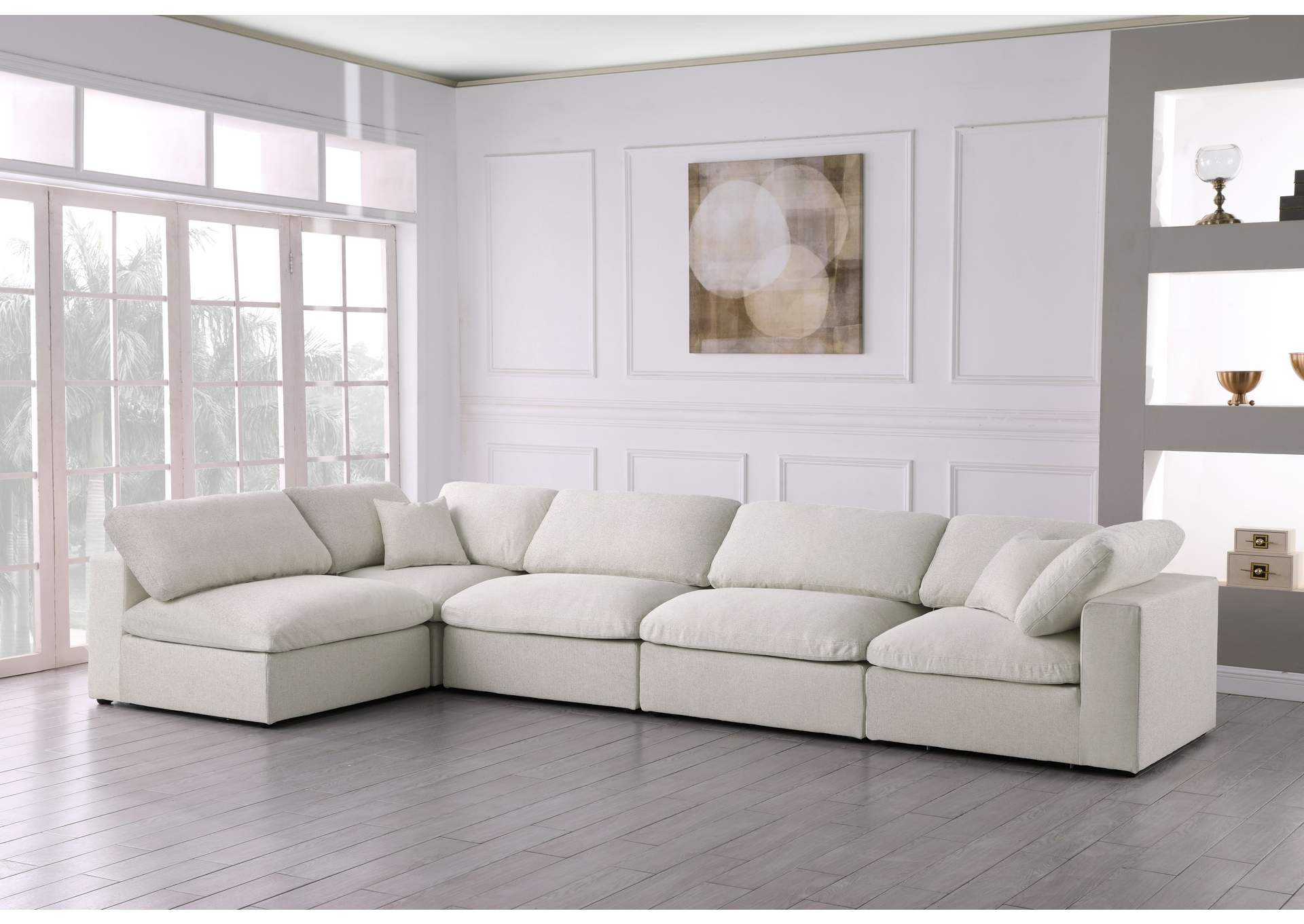 Serene Cream Linen Textured Fabric Deluxe Comfort Modular Sectional,Meridian Furniture