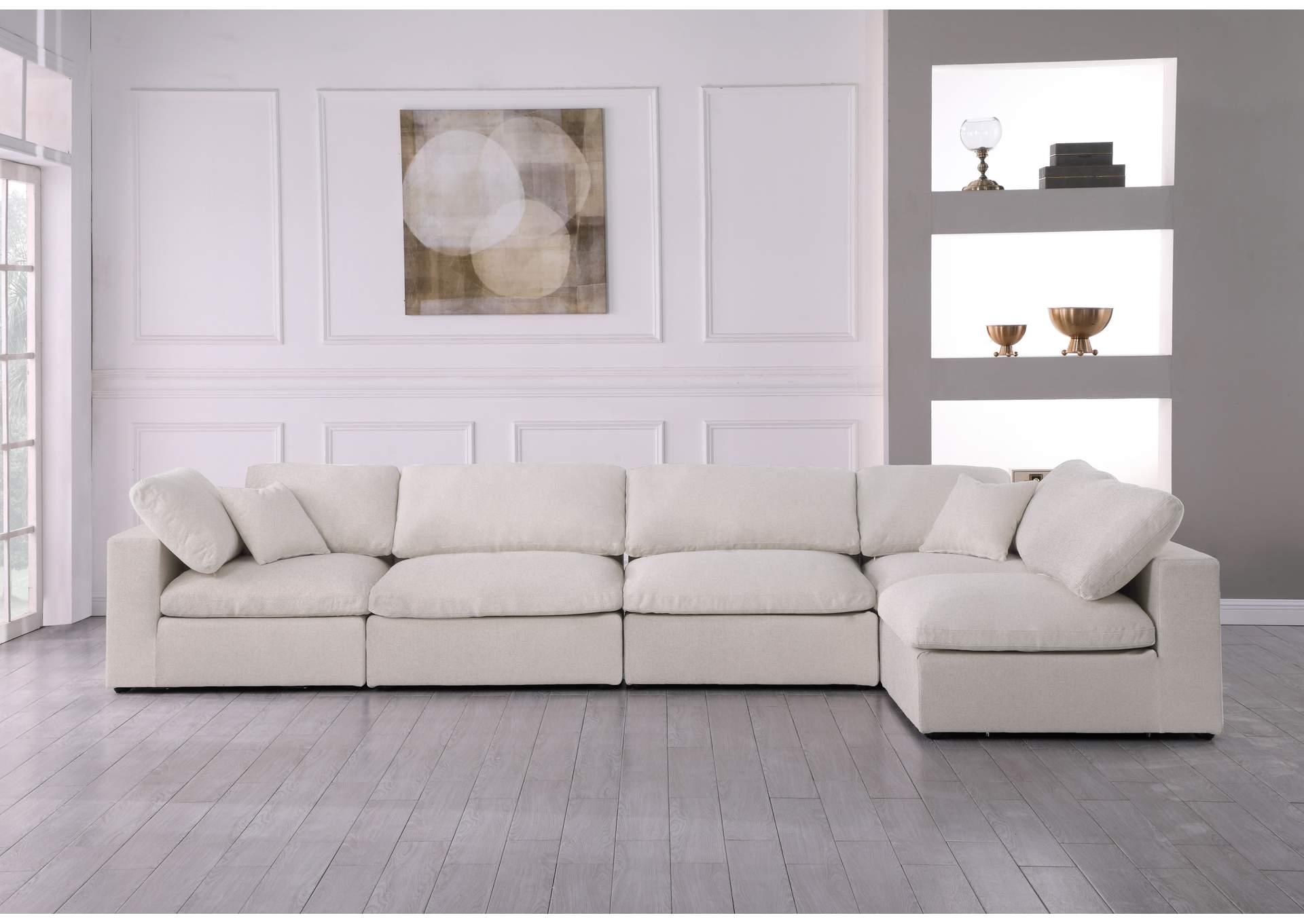 Serene Cream Linen Textured Fabric Deluxe Comfort Modular Sectional,Meridian Furniture