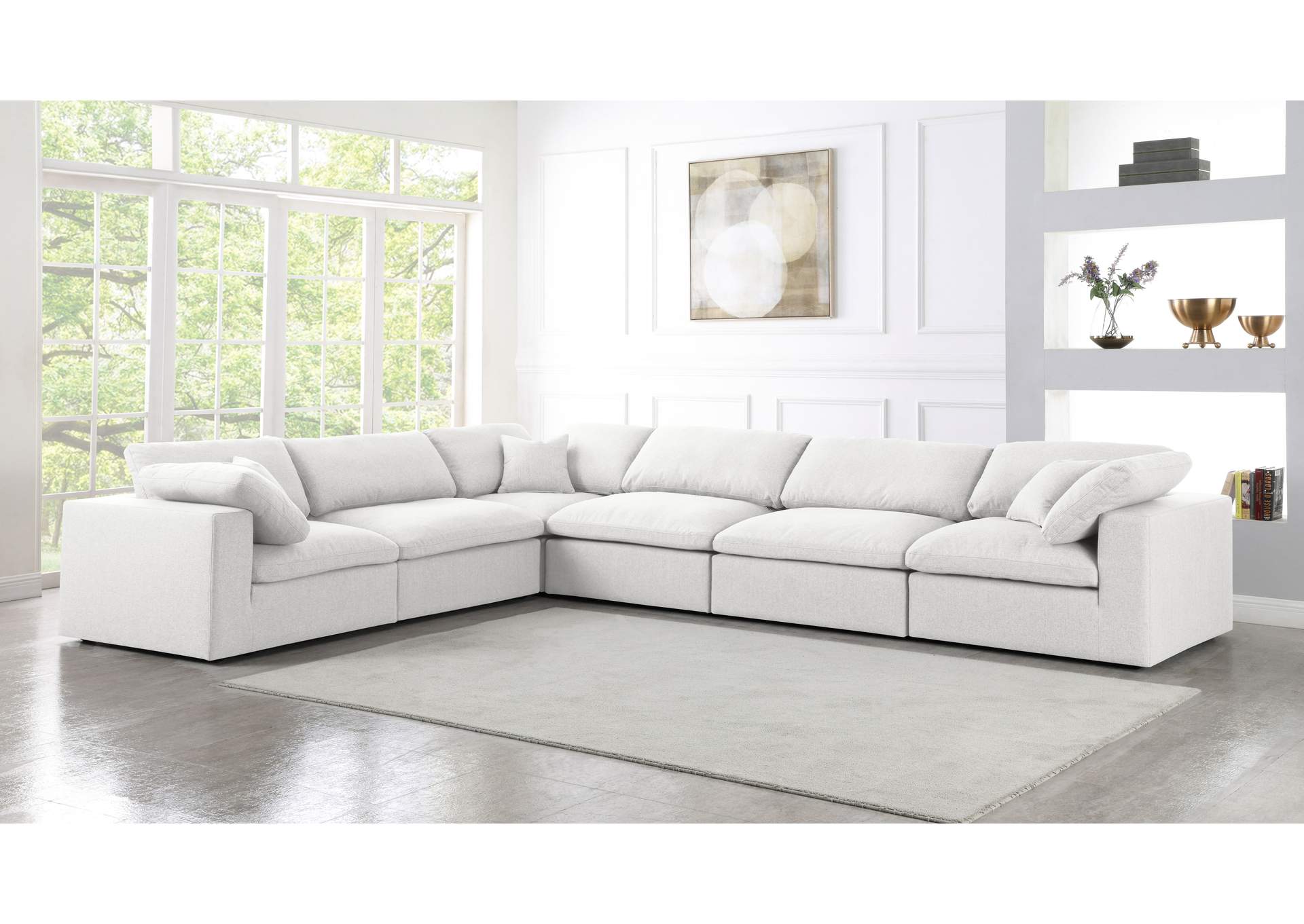 Serene Cream Linen Textured Fabric Deluxe Comfort Modular Sectional,Meridian Furniture